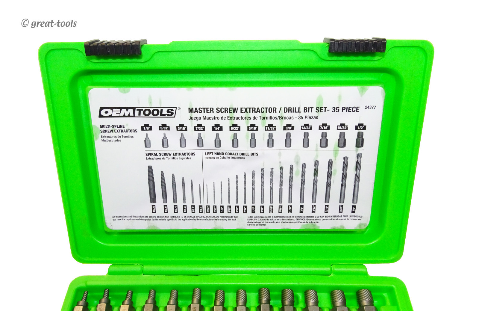 35-PC SCREW EXTRACTOR SET – Left Hand (LH) Drill Bits – removes broken fasteners