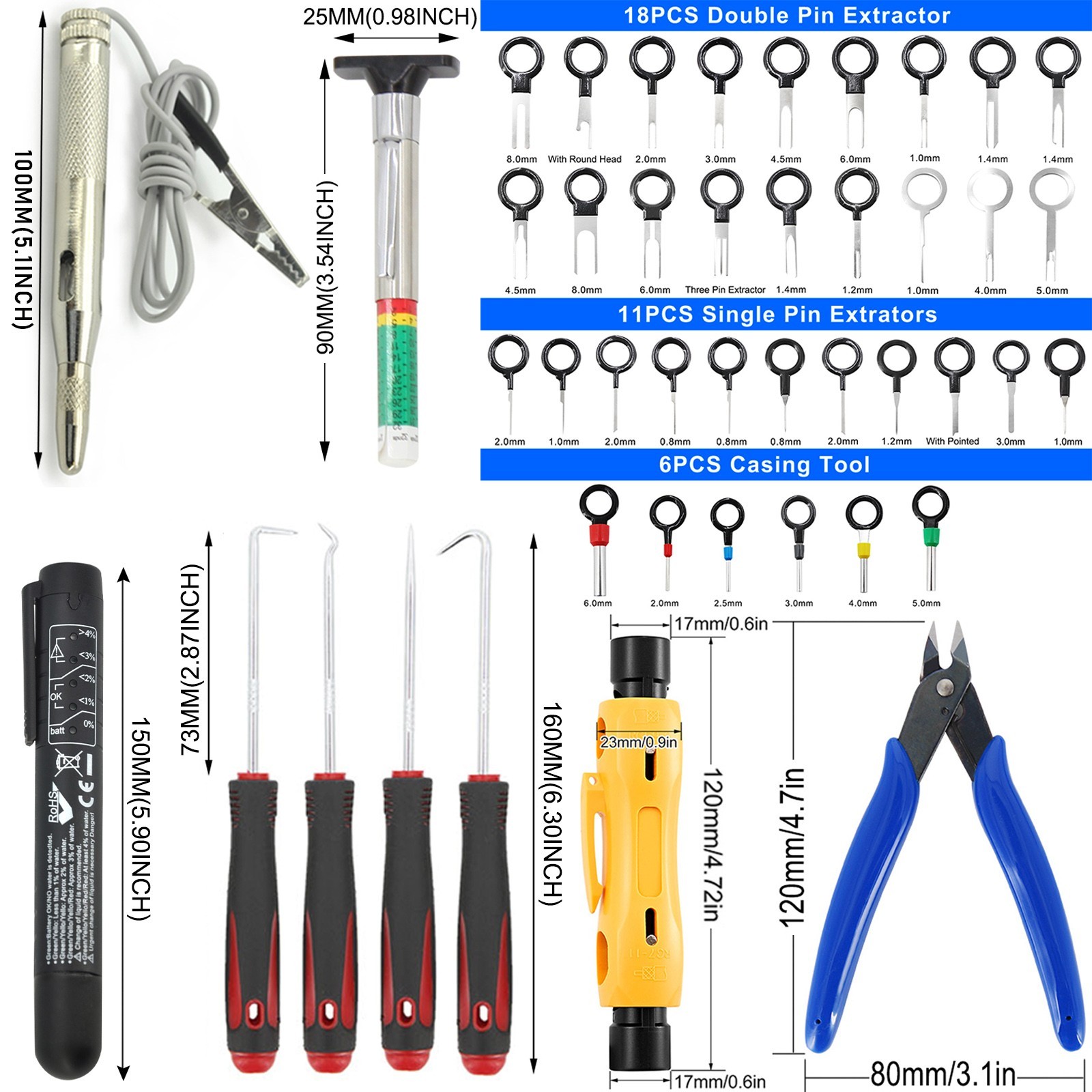 121pcs Pin Ejector Wire Kit Extractor Connector Puller Car Terminal Removal Tool