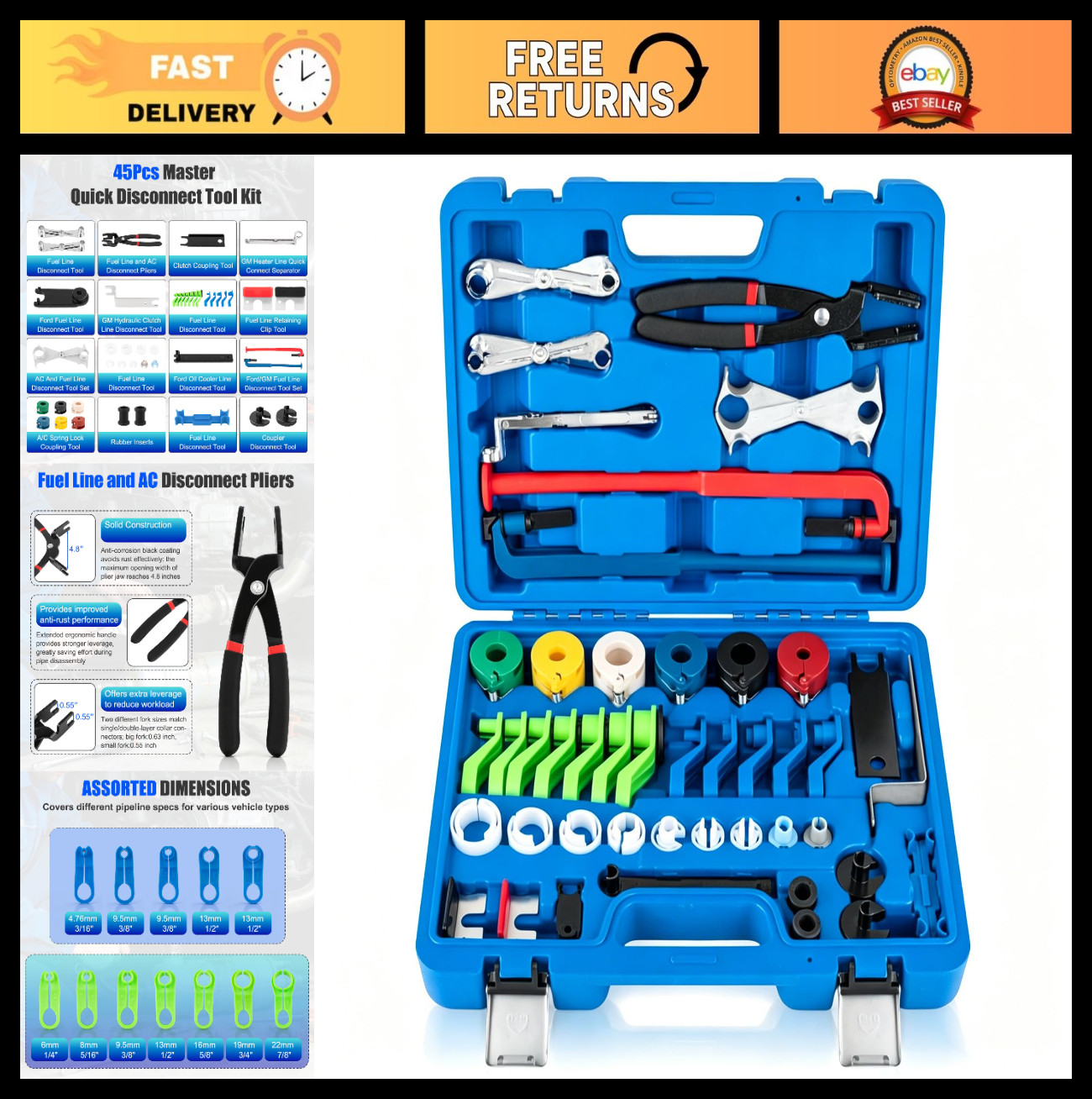 45pcs Quick Disconnect Tool Set – Fuel Line & A/C Removal Kit for Auto Repair