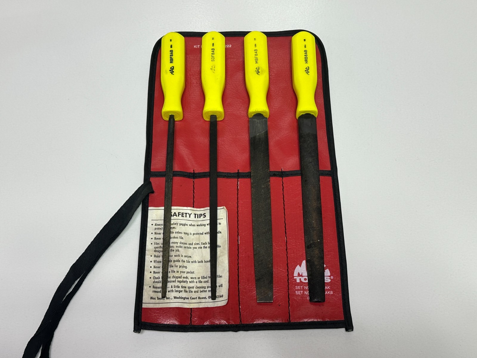 🇺🇸 MAC Tools USA 4pc File Set, 12” Long, Hi-Viz Hard Handle, SCBF4AK, Kit Bag
