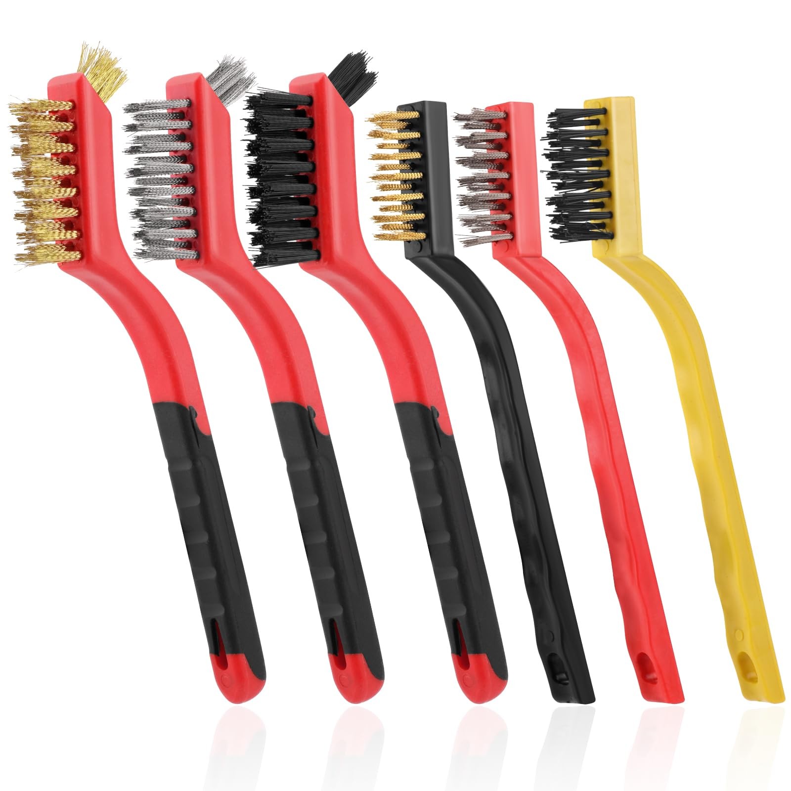 6 Pieces Wire Brushes Set, Small Metal Brass/Stainless L, Red+3 Mixed Color