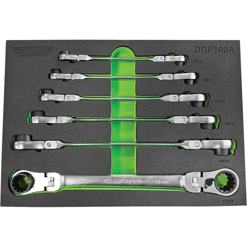 7 PC. DOUBLE DEEP SPLINE FLEX HEAD RATCHETING WRENCH SET – METRIC VIM-DDF100A