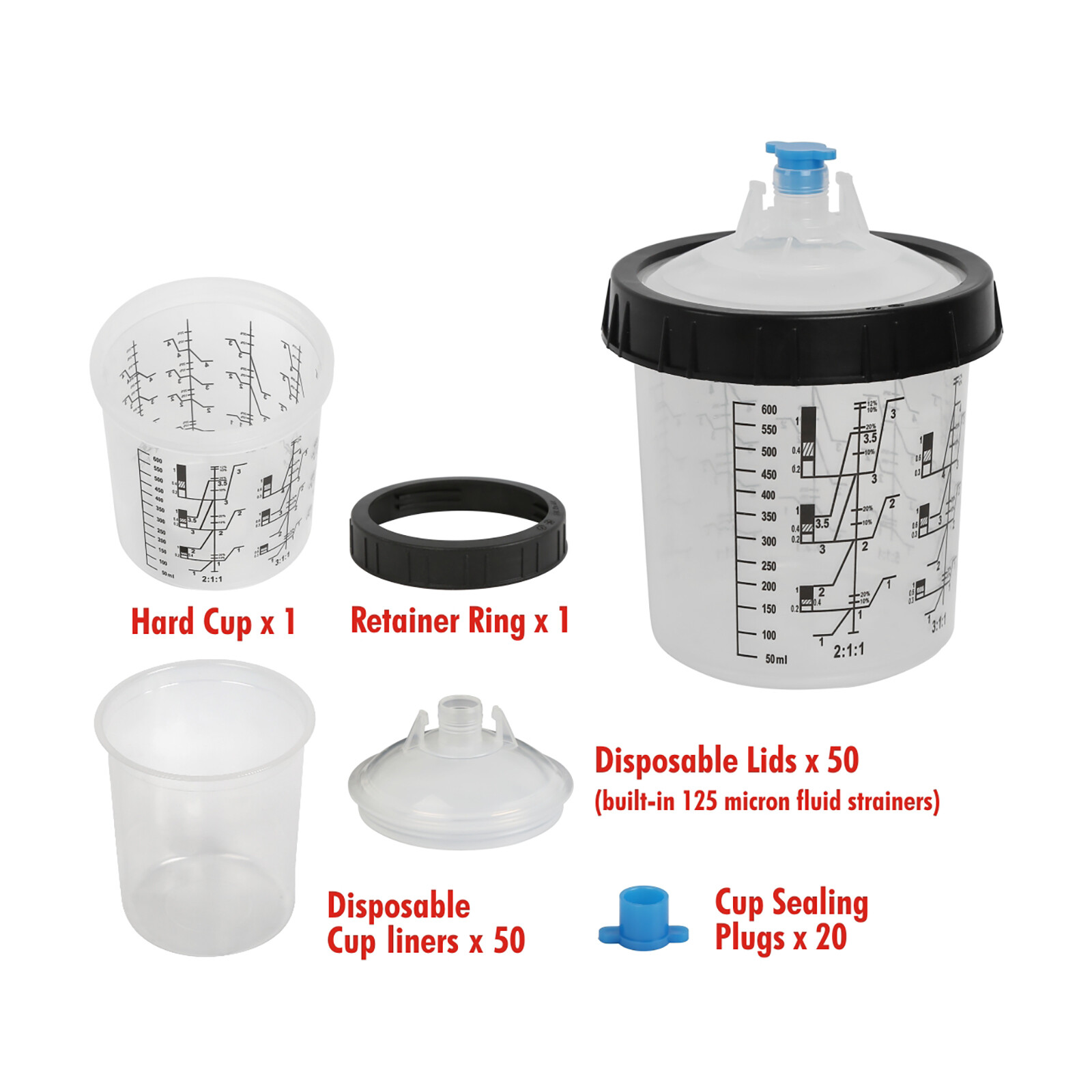 20 Oz Hand Disposable Paint Spray Gun Cup Kit w/Cup Liners &Sealing Plugs 50PACK