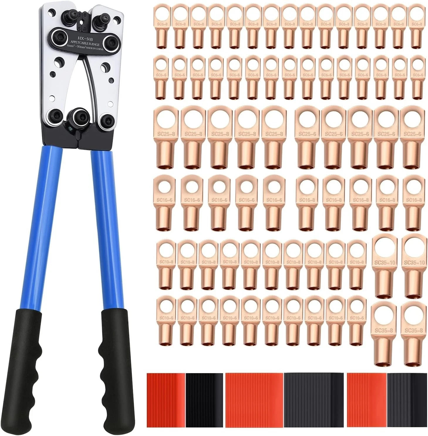 Cable Lug Crimping Tool with 74pcs Copper Wire Lugs, 100pcs Dual Silver/Grey