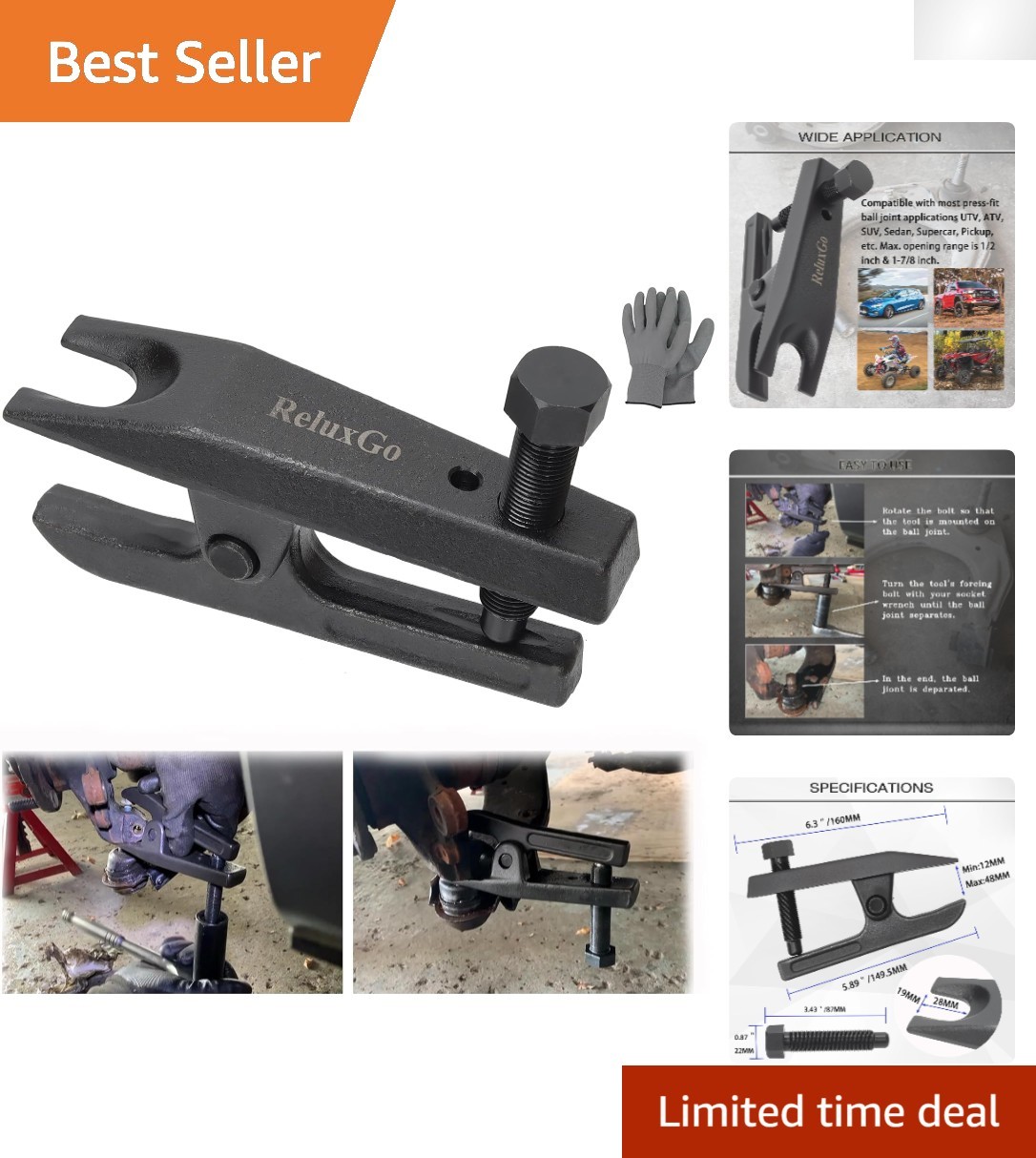 Adjustable Universal Ball Joint Separator Tool for Cars & ATVs 1-1/2″ to 1-7/8″