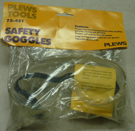 NOS! PLEWS VINYL ANTI-FOG SAFETY GOGGLES, No. 72-451