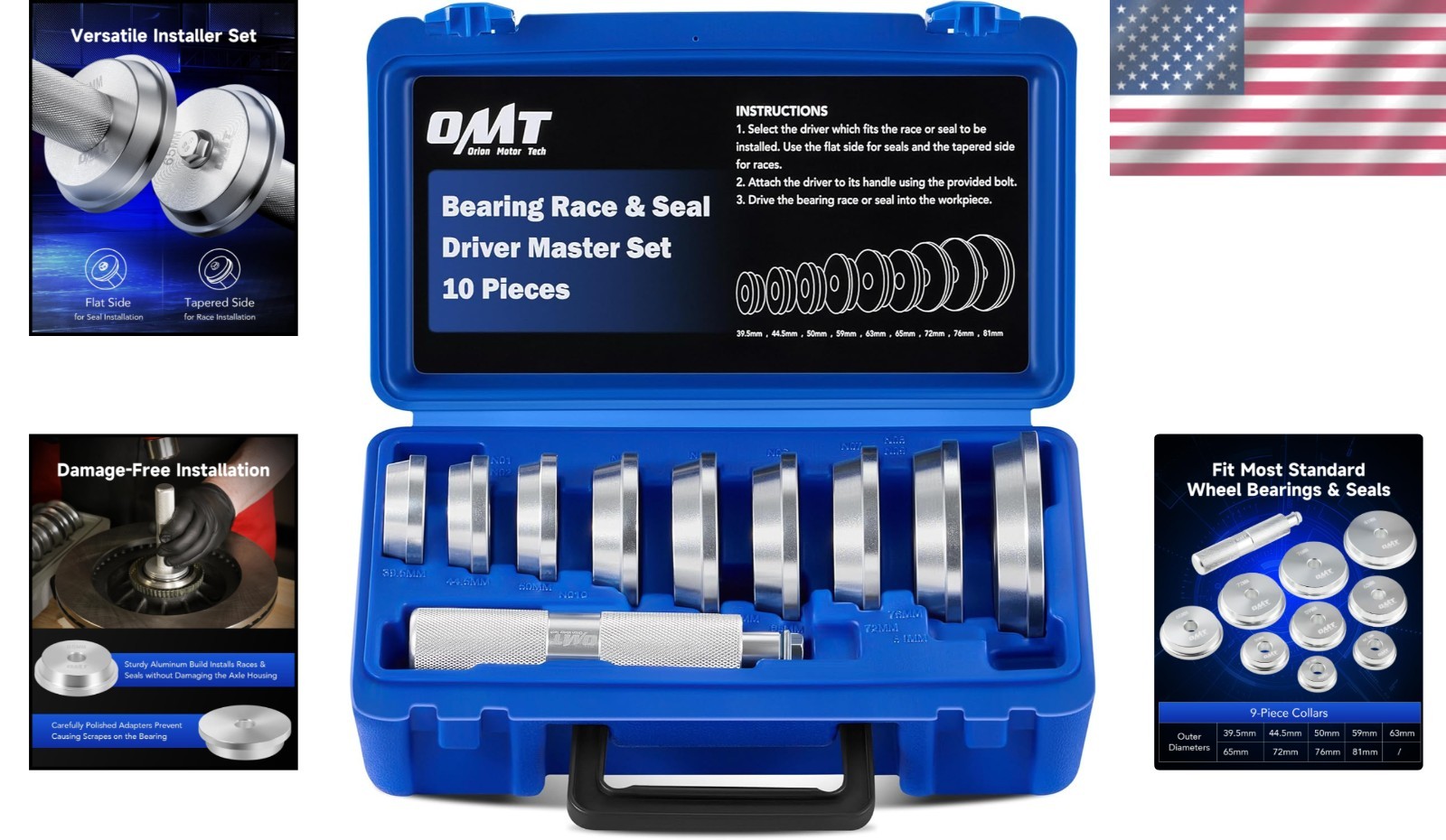 10-Piece Bearing Press Kit: Durable Seal Installer with 9 Adapters for Precision