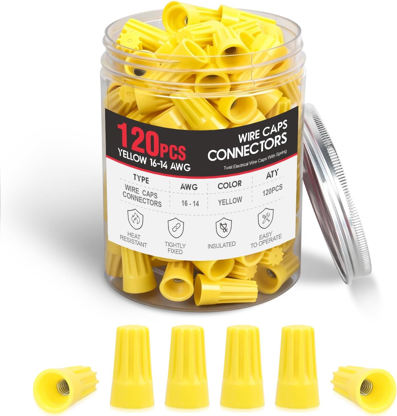 Nilight 120PCS Yellow Wire Connectors Kit 16-14 AWG Electric Wire Caps