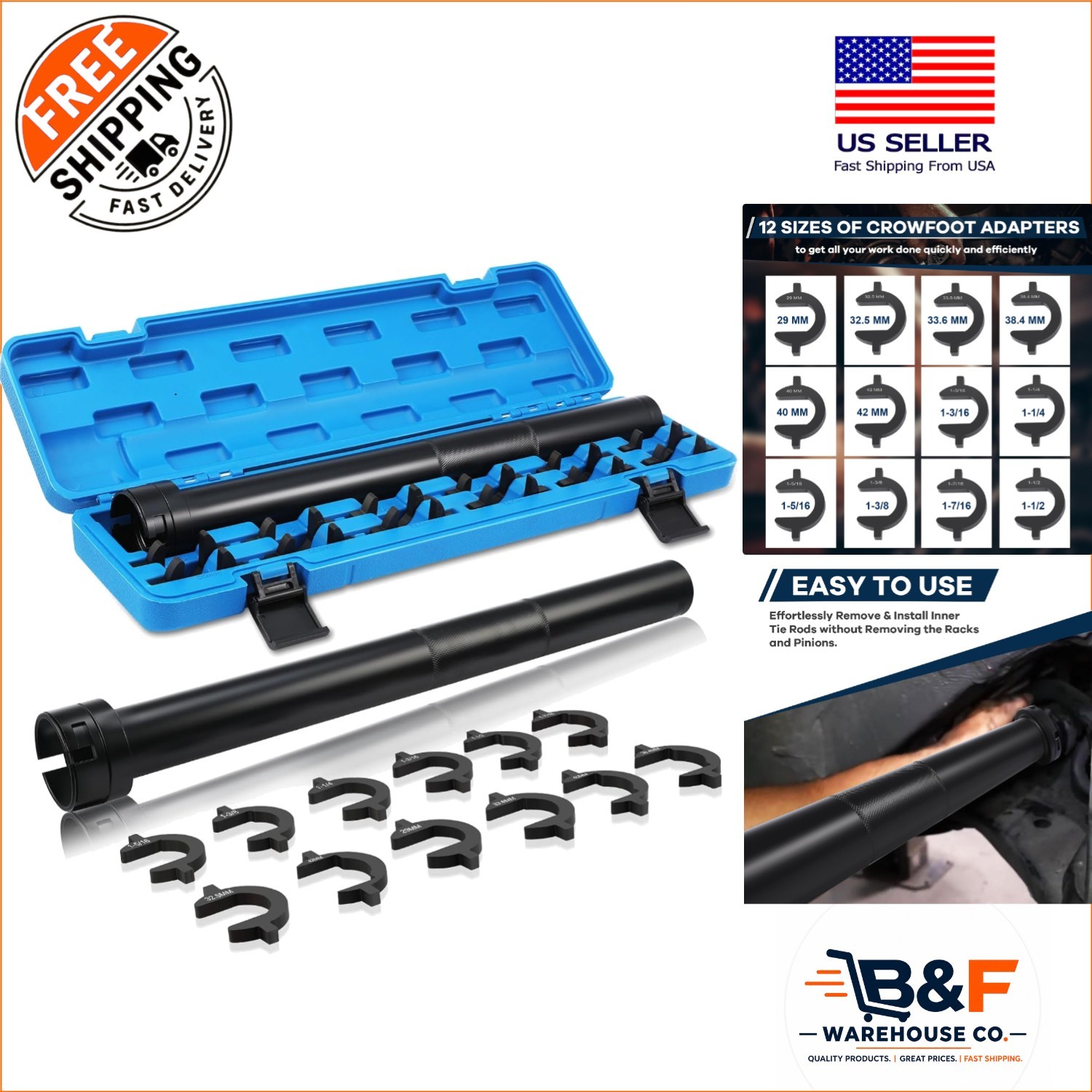 Efficient 13pc Inner Tie Rod Tool Set with Durable Forged Steel Adapters