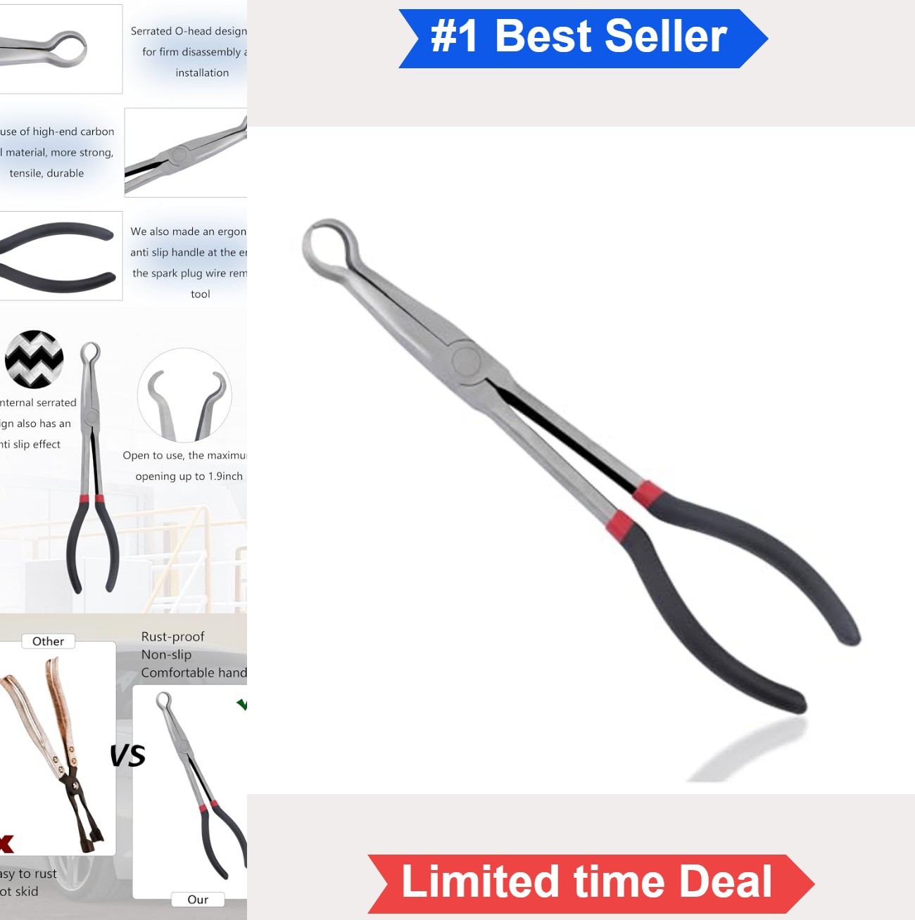 Spark Plug Removal Tool 11 Inch Carbon Steel Anti Slip Handle Boot Puller Pliers