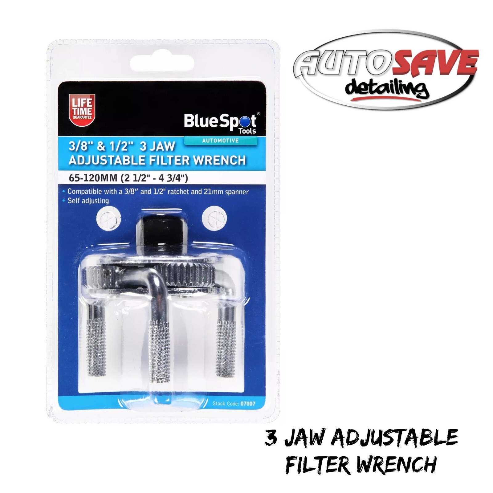 BlueSpot – 3/8″ & 1/2″ 3 Jaw Adjustable Filter Wrench (65-120mm)