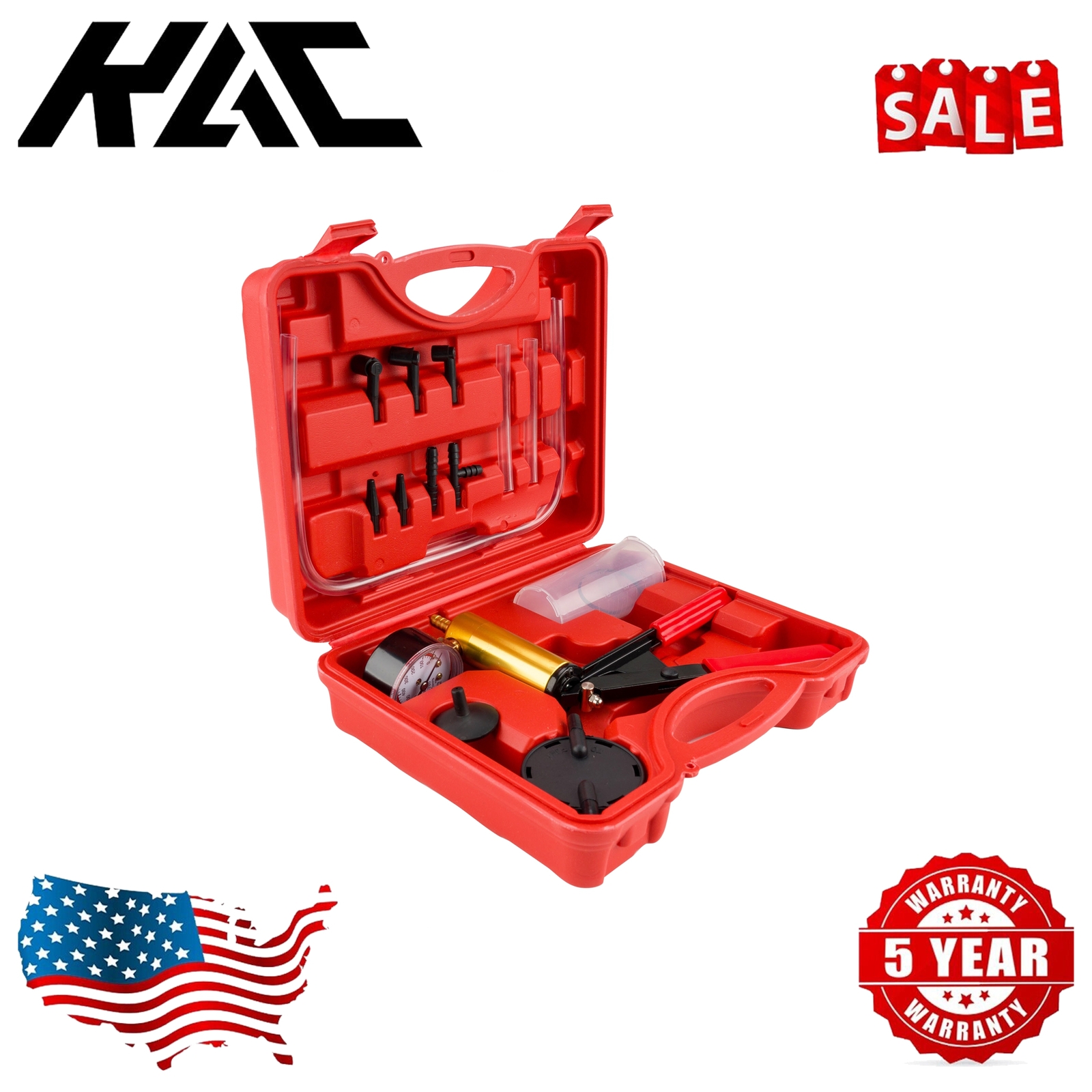 Brake Bleeder & Manual Vacuum Pump Gauge Test Tuner Kit All Vehicles 2 In 1 Red