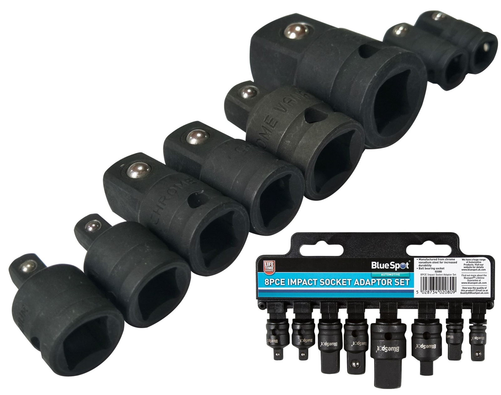 BlueSpot 8pc Impact Socket Converter Reducer Adapter Set 1/2″ 1/4″ 3/8″ 3/4″