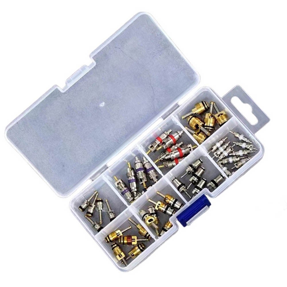 Brass AC Valve Core Kit 45PCS 8 Types for Auto Air Conditioning Systems