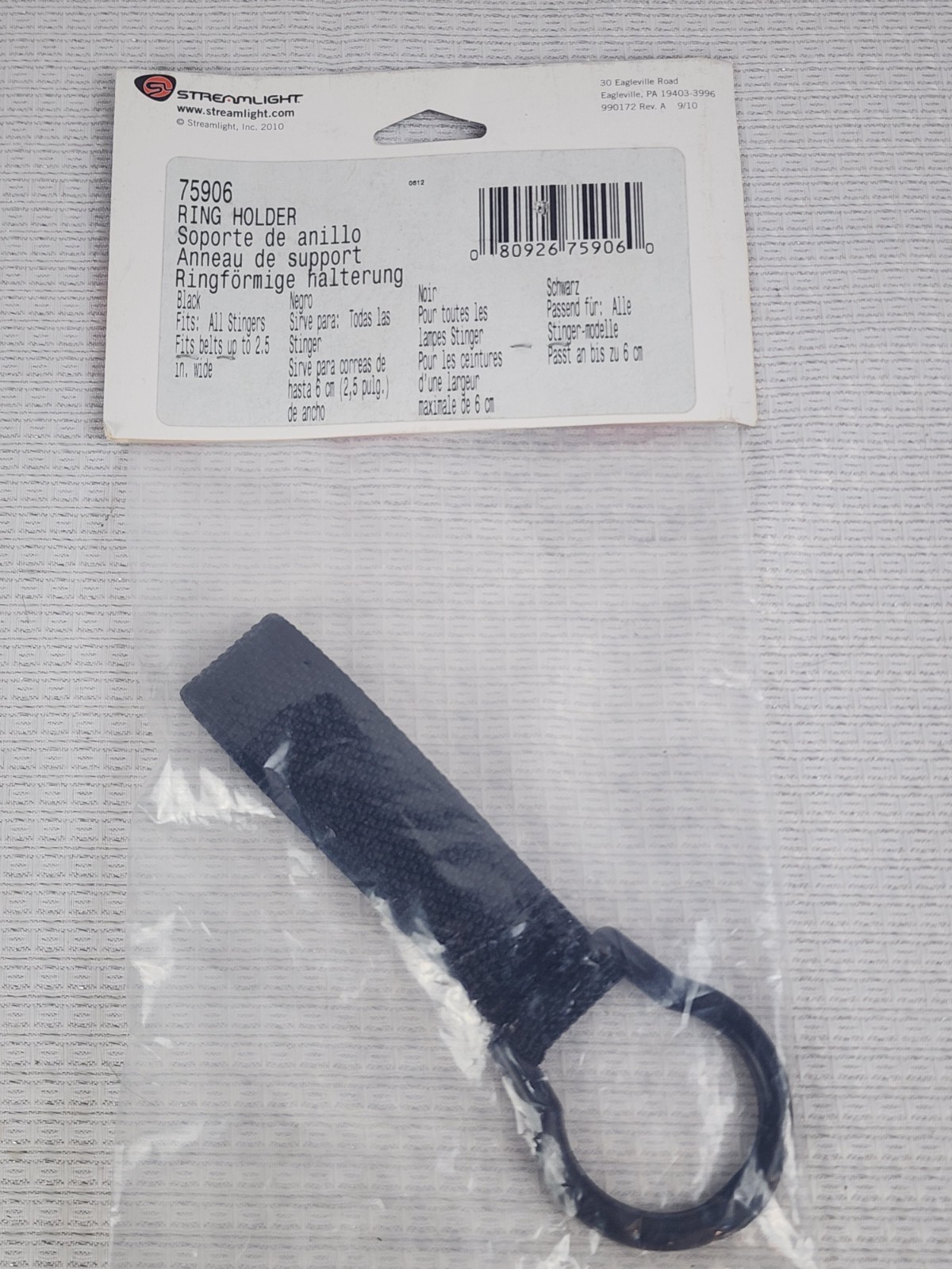 New Streamlight Black Ring Holder/ Holster for Stinger LED Flashlights #75906