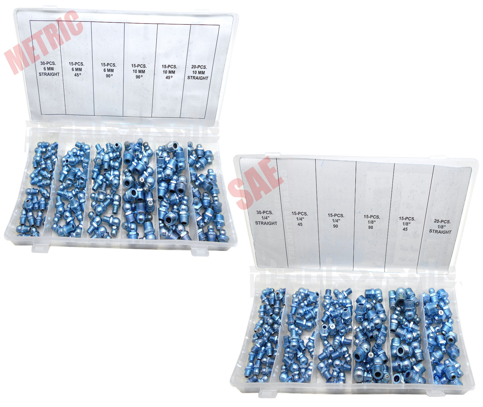 220 Pc (Metric & SAE) Hydraulic Lubrication Grease Zerk Industrial Fittings Set