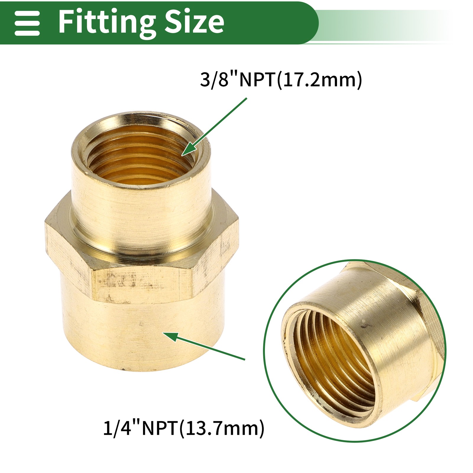 Brass Pipe Adapters 3/8″NPT x 1/4″NPT Reducer 2pcs