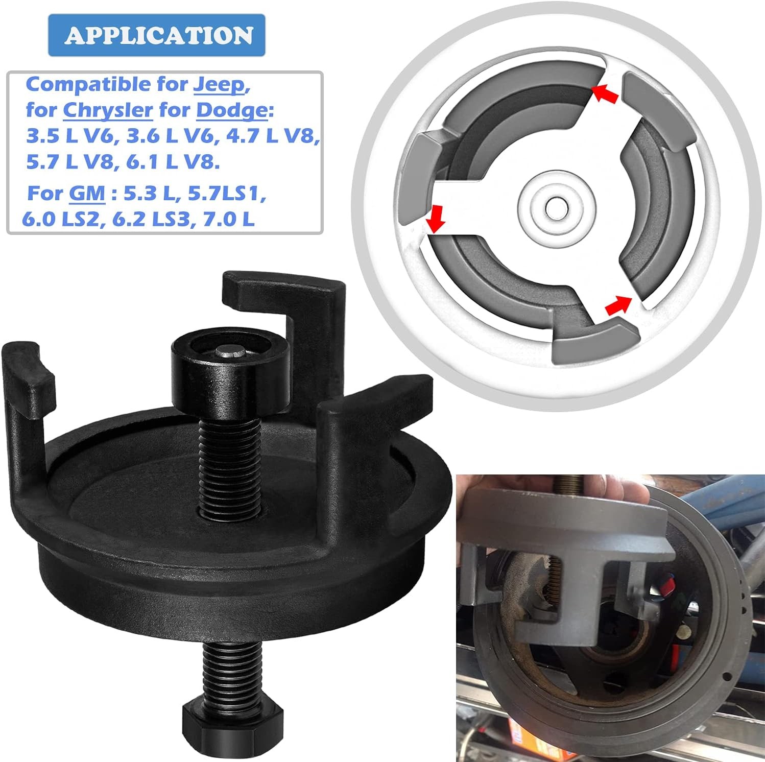 for GM LS Harmonic Balancer Puller Tool 25264 & Crank Pulley Installer Tool Set