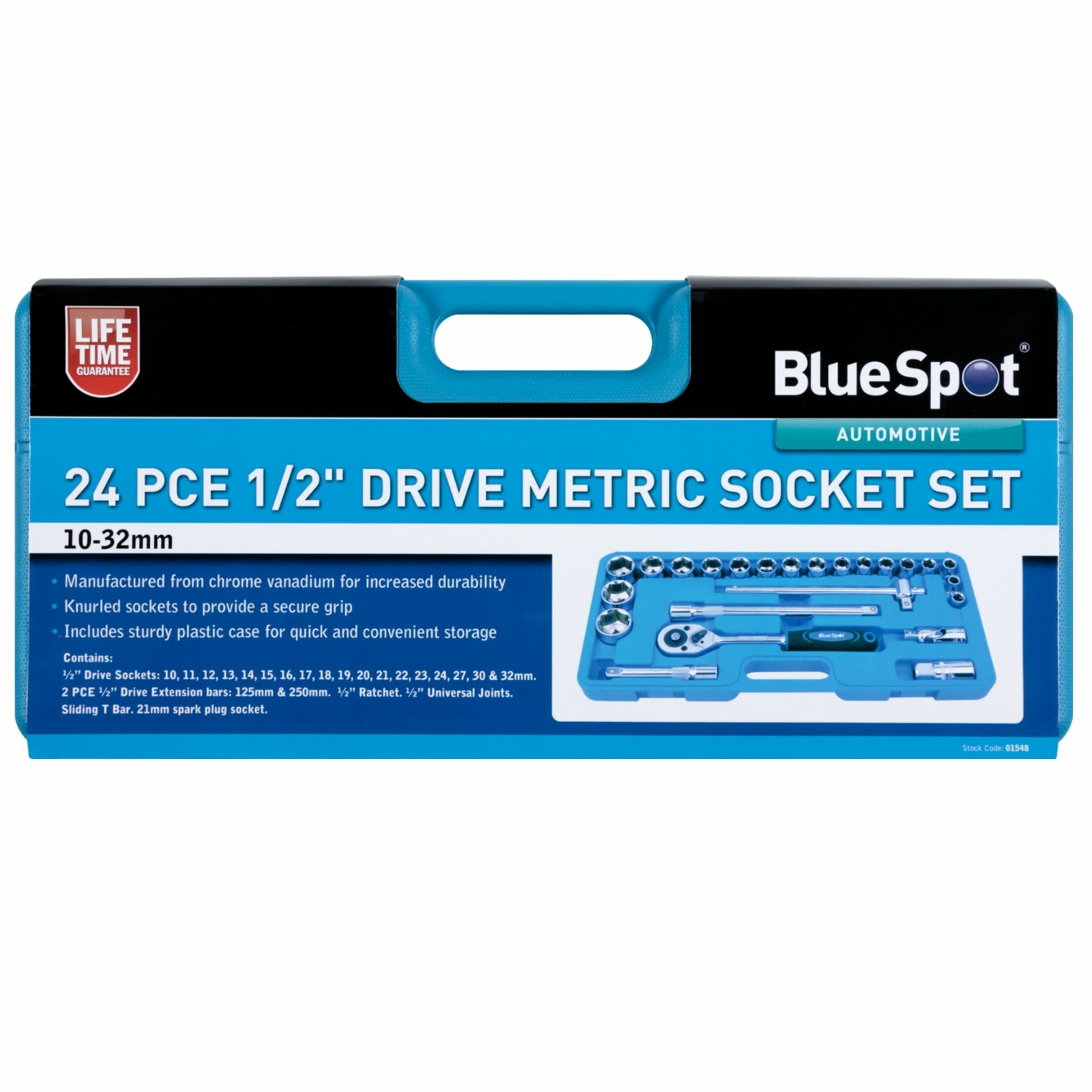 Metric Socket Set Ratchet Extention Bar 1/2″ Drive 10mm to 32mm 24pc 01548