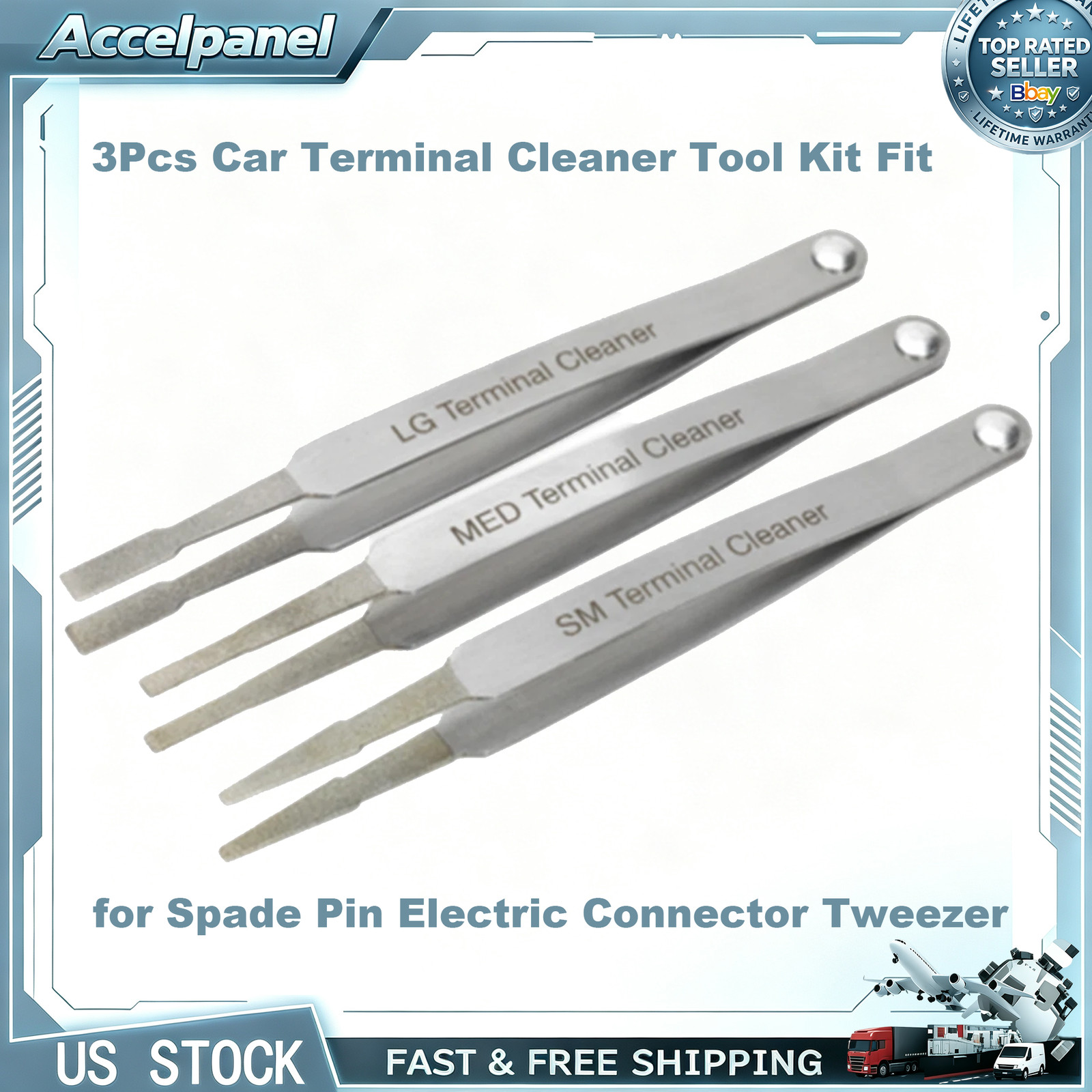 3Pcs Car Terminal Cleaner Tool Kit Fit for Spade Pin Electric Connector Tweezer