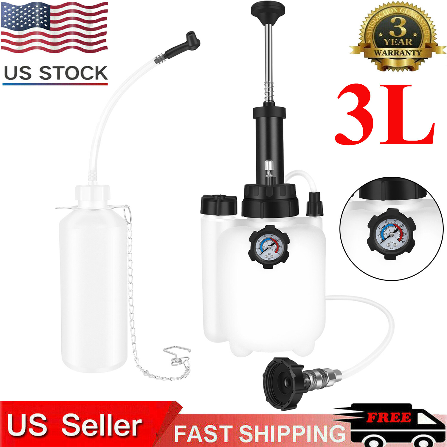 3L + 1L Car Brake Bleeder Tool Clutch Fluid Bleeding Kit Vacuum Pump Air Powered