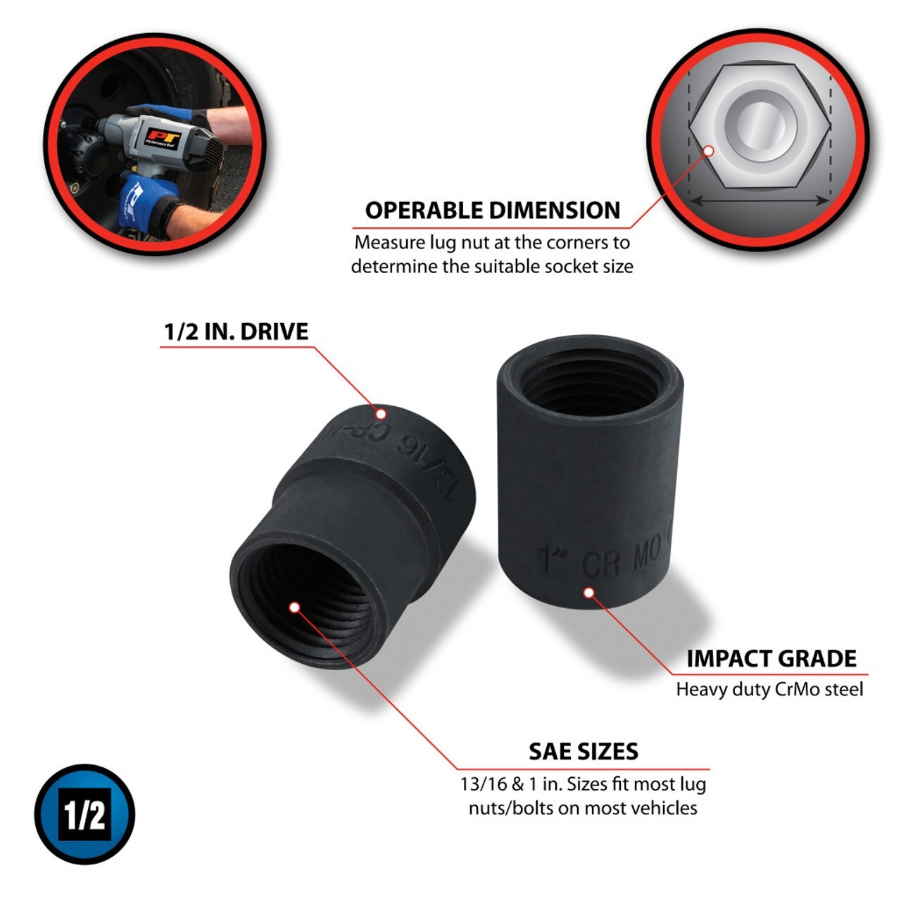Performance Tool Emergency Lug Nut Removal Set- Black #M980