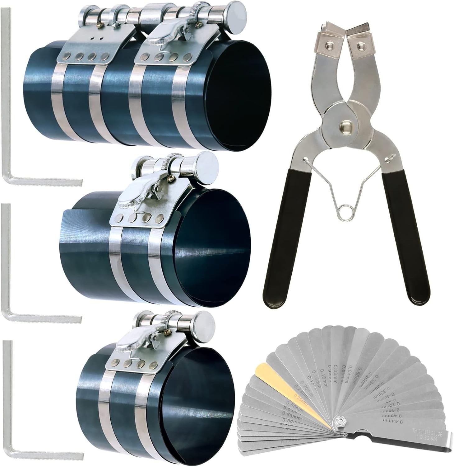 Piston Ring Compressor Tool Set 8Pcs Adjustable Pliers Wrench Feeler Gauge