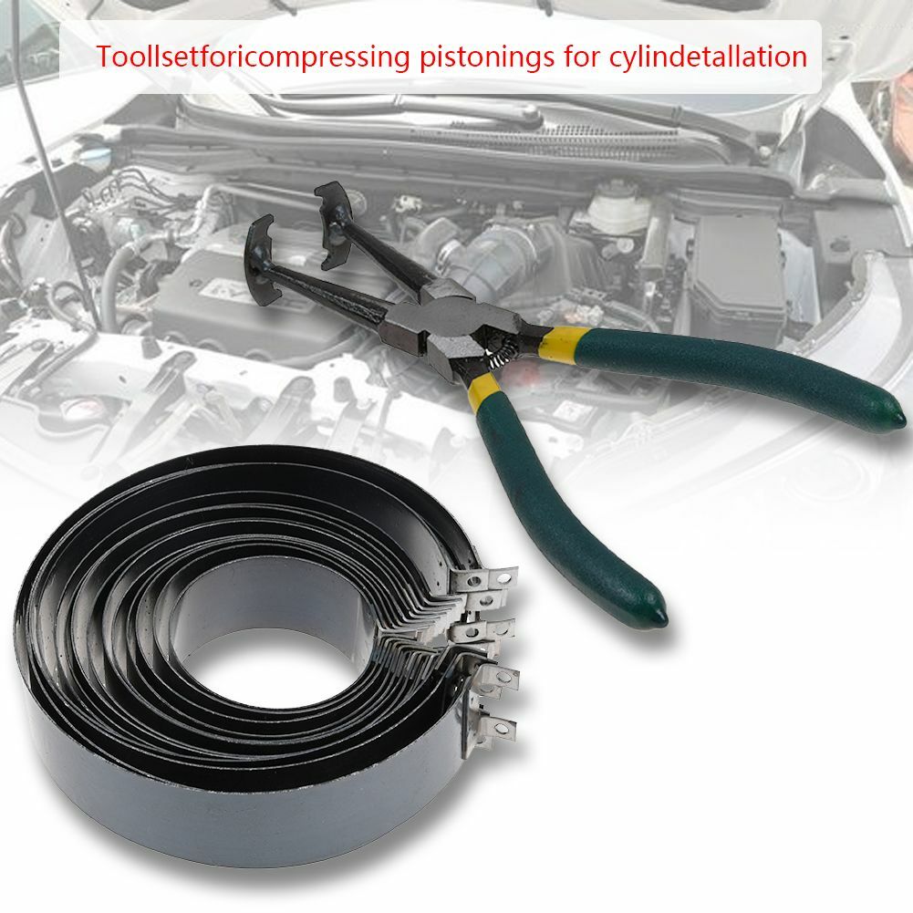 Piston Ring Compressor Cylinder Installer w/ Plier and 14 Band Tool Set With Box