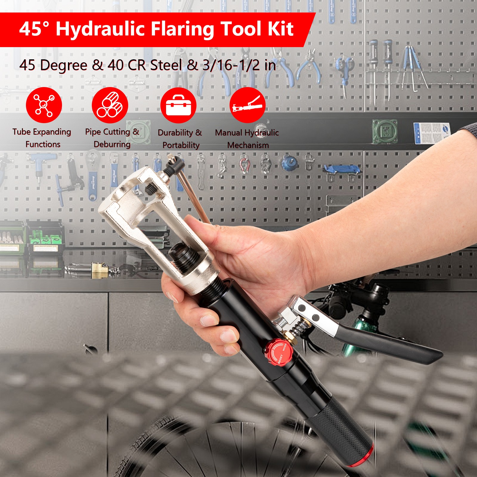 Hydraulic Flaring Tool Kits 45° Double Flaring Tools Brake Repair for 3/16″-1/2″