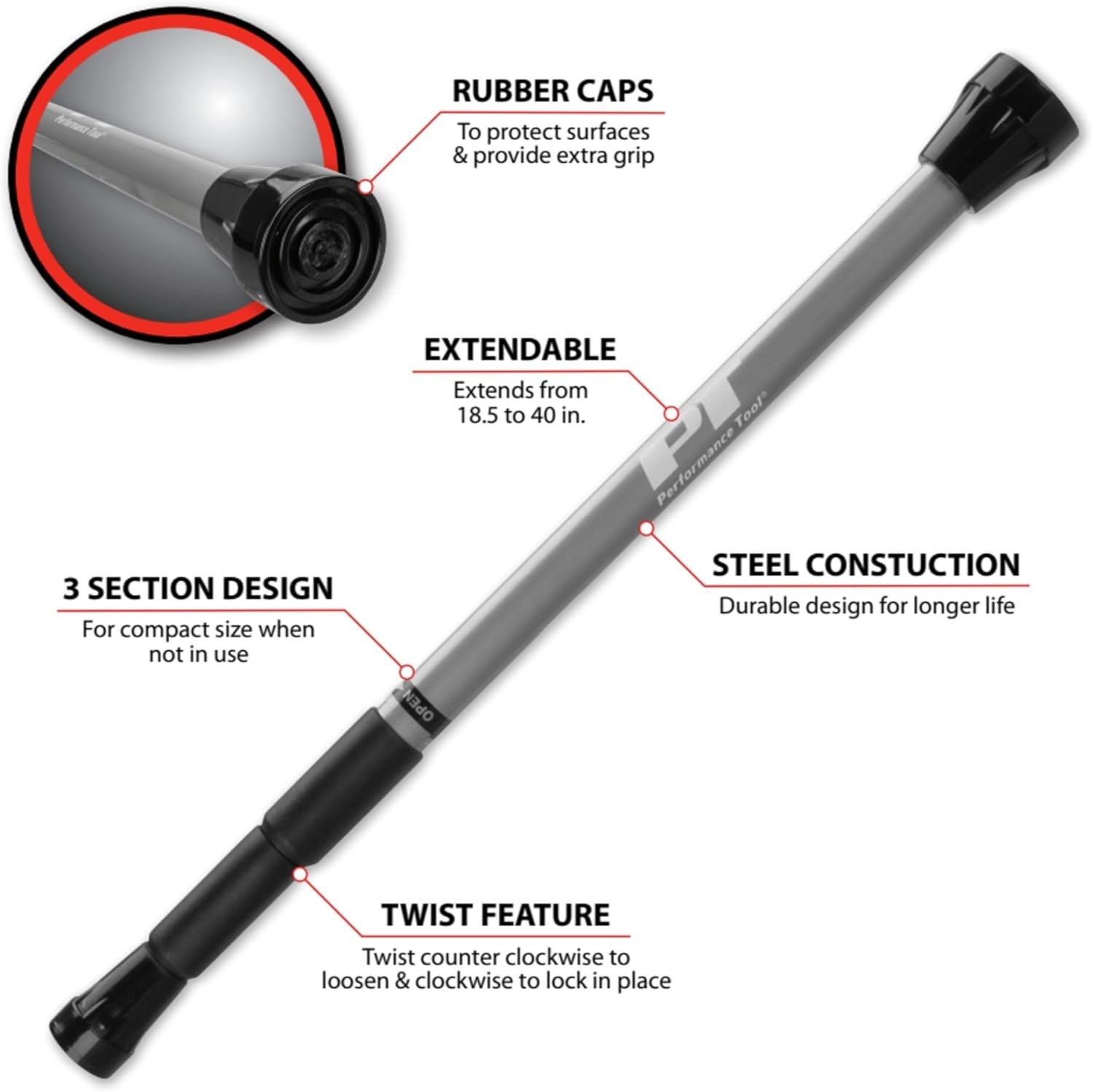 Adjustable Car Hood Prop Rod Extendable 18.5 To 40 Inch Mechanic Repair Holder