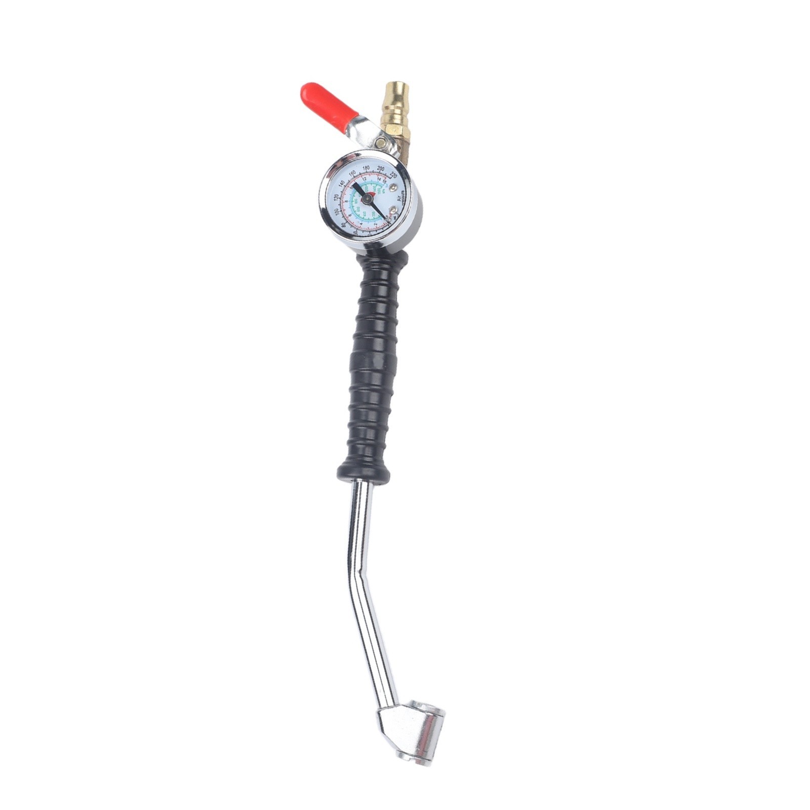 Truck Tire Air Pump Hose Extension Featuring Pressure Gauge and Elbow Connector