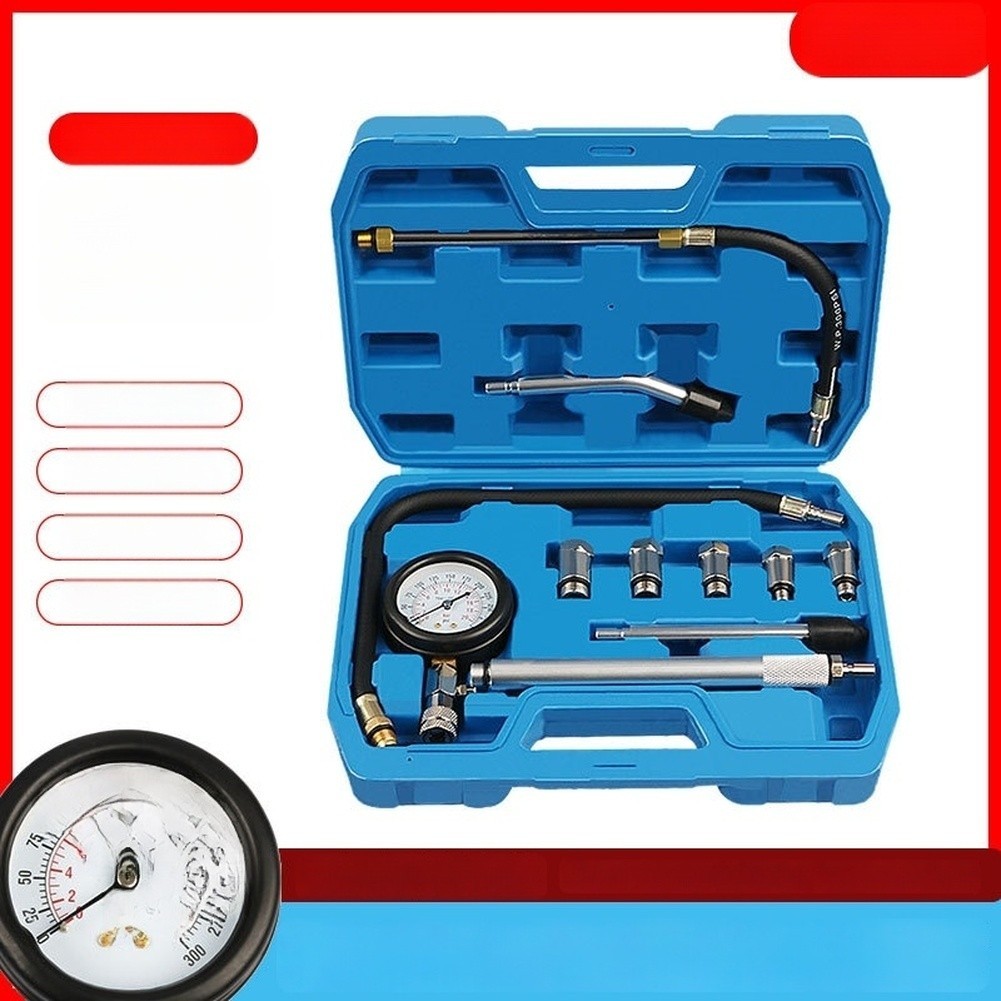 11 Piece Auto Cylinder Pressure Test Kit Dual Scale 0-300 PSI 0-20 BAR