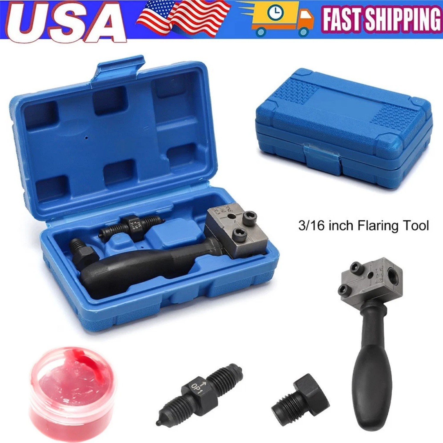 Universal Handheld Car Brake Line Flaring Tool Kit 3/16” Double Flare w/Storage