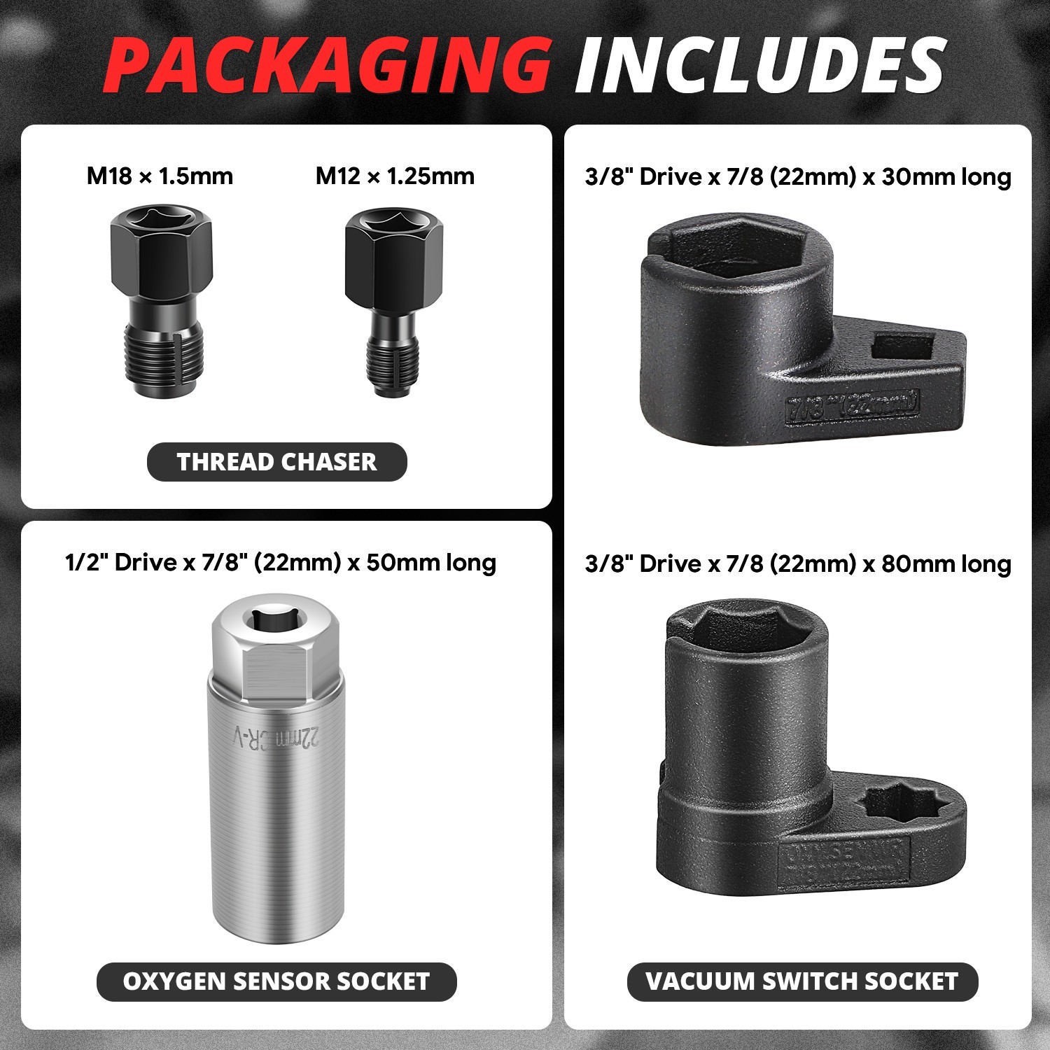 O2 Oxygen Sensor Socket Thread Offset Chaser Set 5PCS Wrench Removal Tool Kit