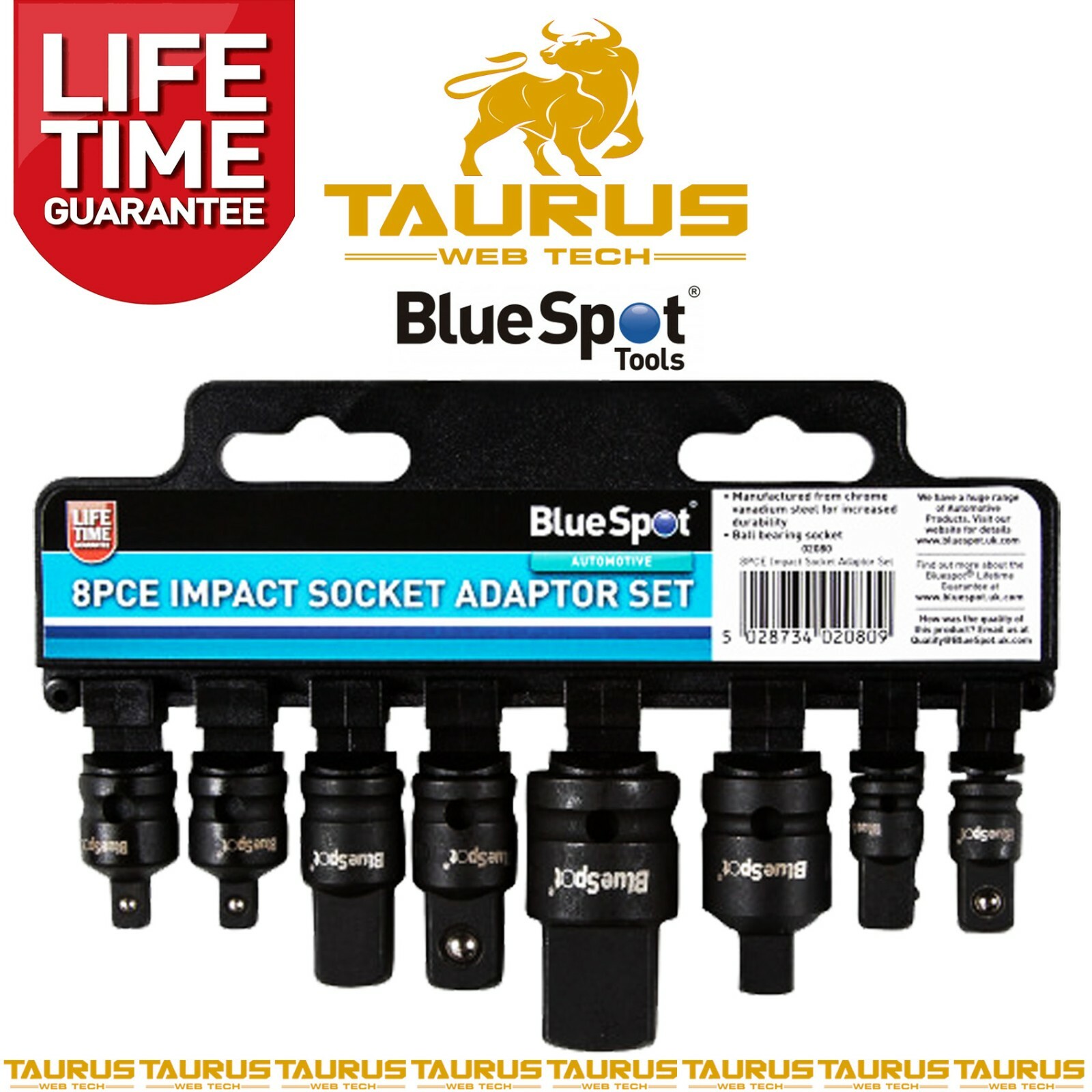 8 x BlueSpot Impact Socket Adapter Set Converter Reducer 1/2″ 1/4″ 3/8″ 3/4″ UK