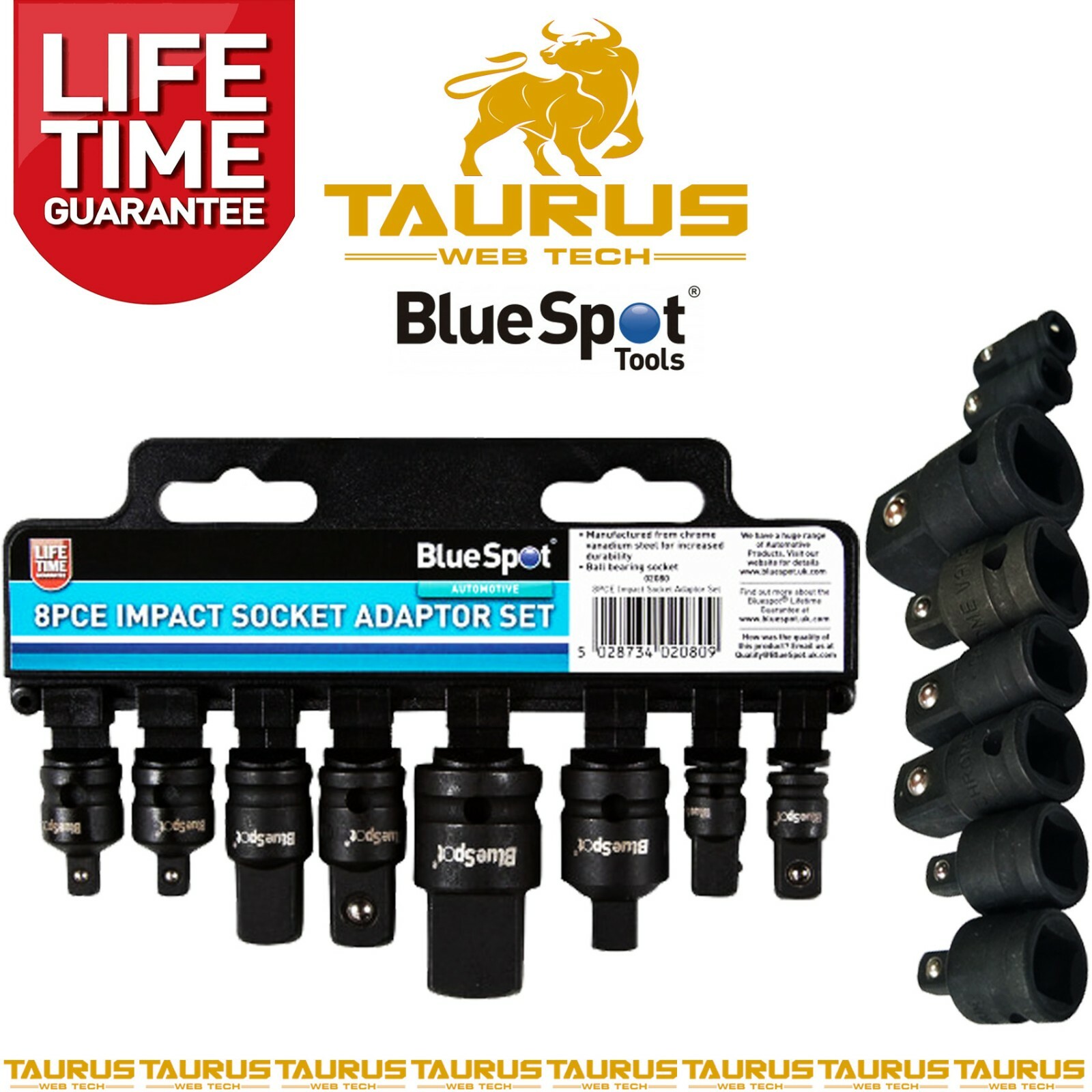 8 x BlueSpot Impact Socket Adapter Set Converter Reducer 1/2″ 1/4″ 3/8″ 3/4″ UK