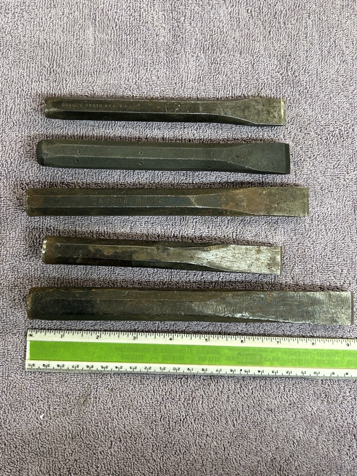 5 Pieces Heavy Steel Flat Cold Chisels Proto Arrow Tools 5/8”-7/8”