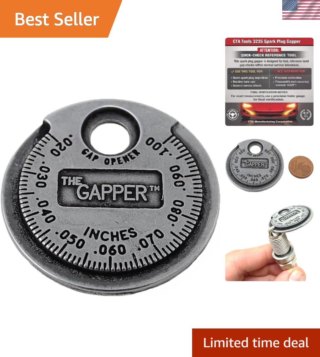 3235 Spark Plug Gapper: Coin-Style Spark Plug Gap Tool, 0.020″–0.100″ Measure…