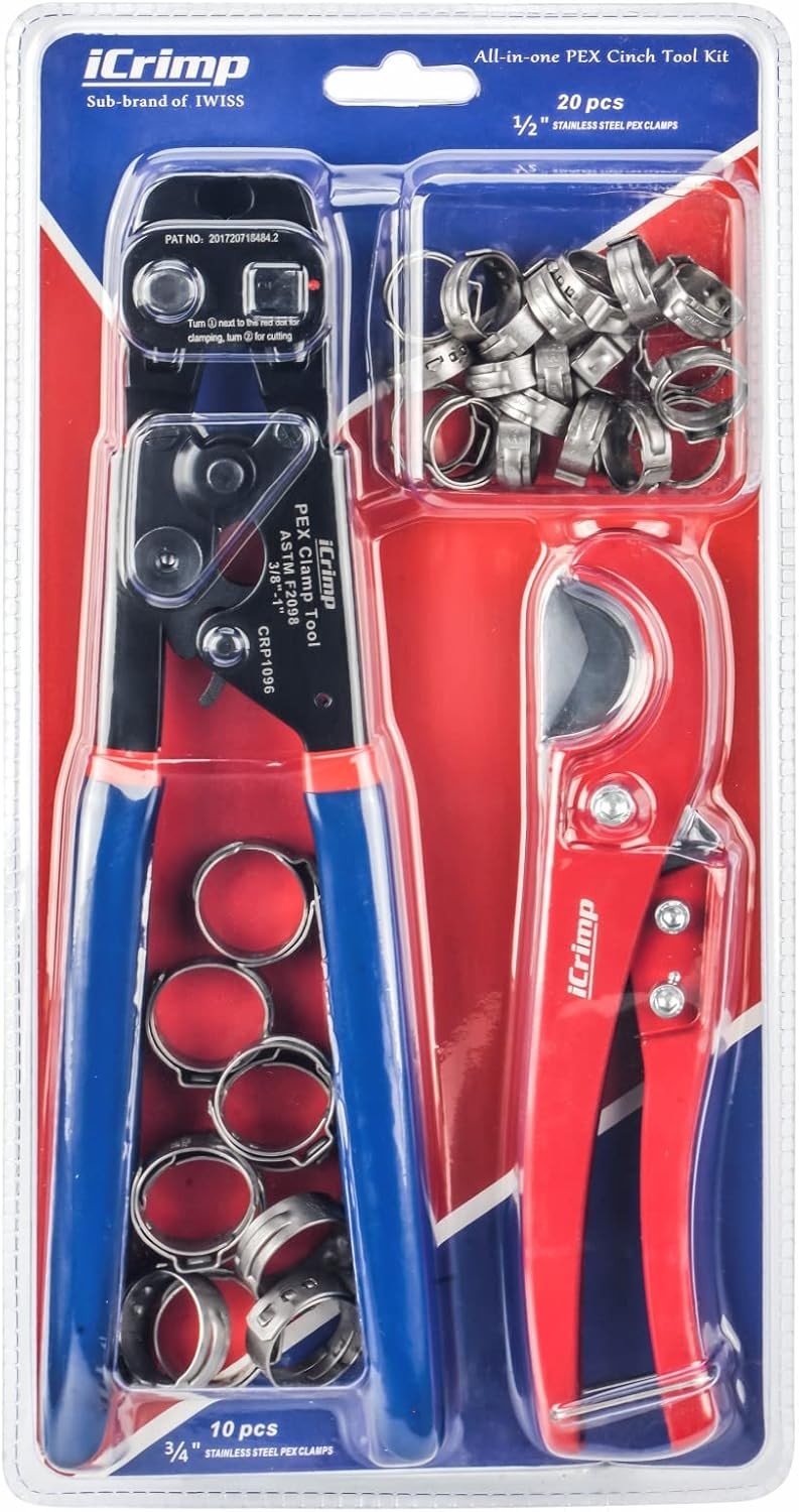 iCRIMP Ratchet PEX Cinch Tool with Removing function for Kit, Blue&red
