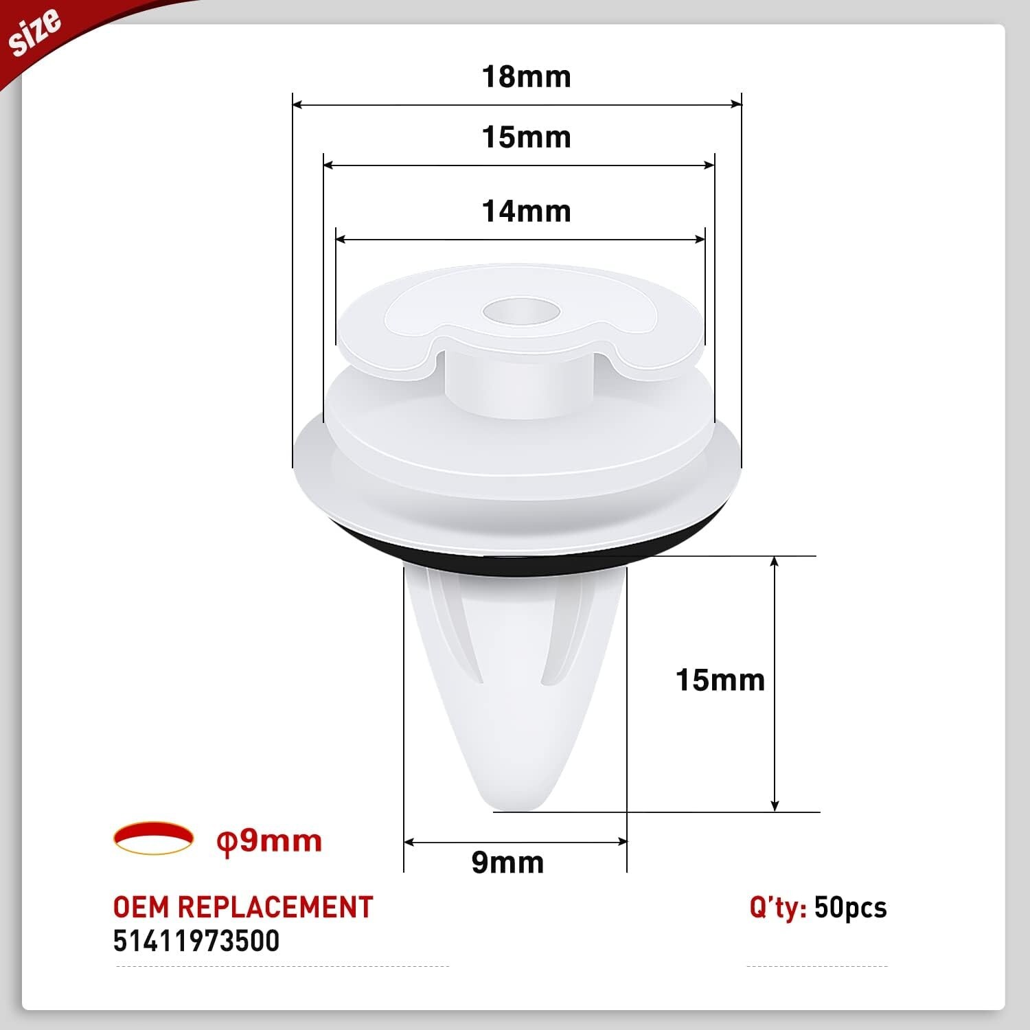 Nilight 50Pcs Door Trim Panel Retainer Clips 9mm Compatible with BMW#51411973500