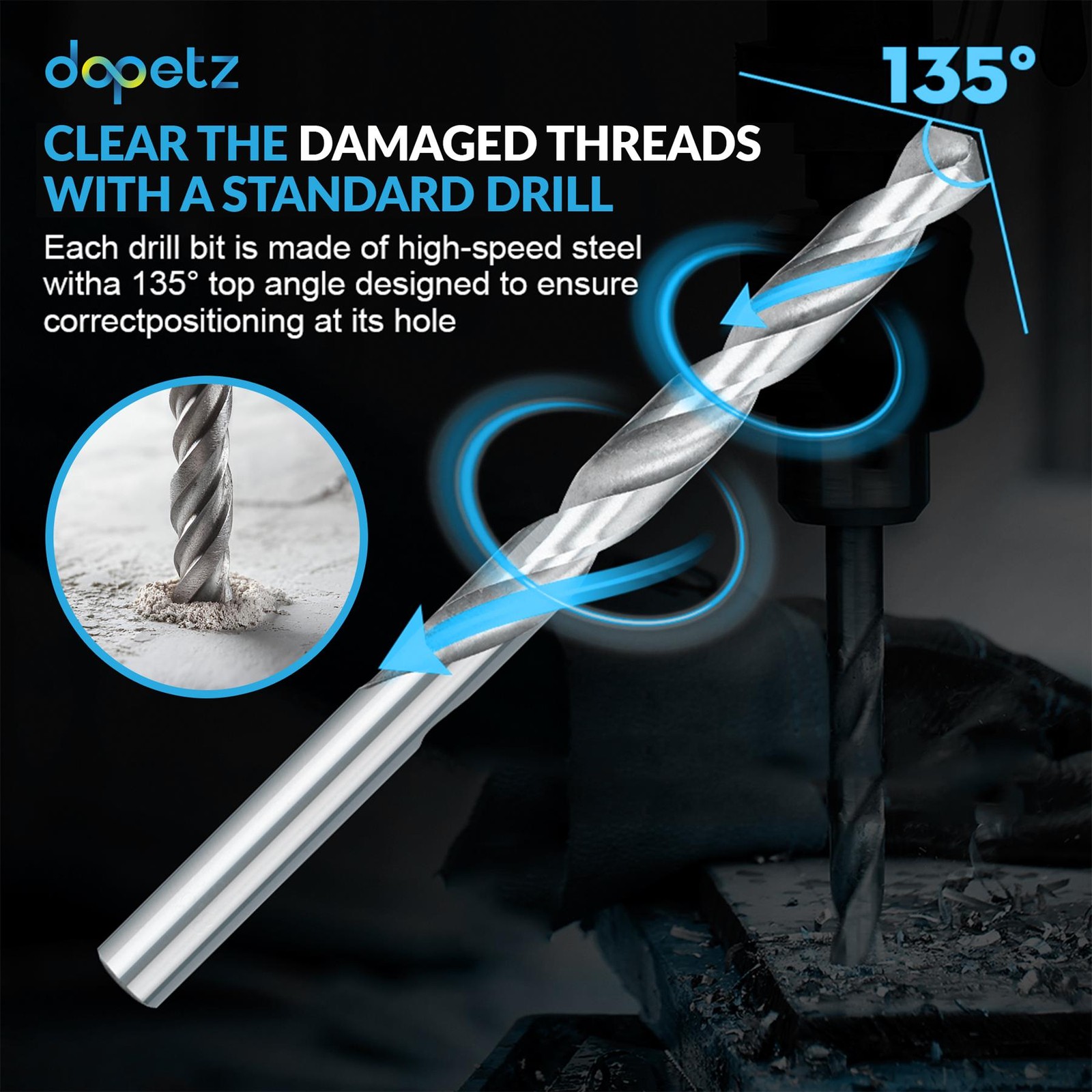 15Pcs Thread Repair Kit HSS Drill Helicoil Heli Coil Tap Insert Case Twist Drill