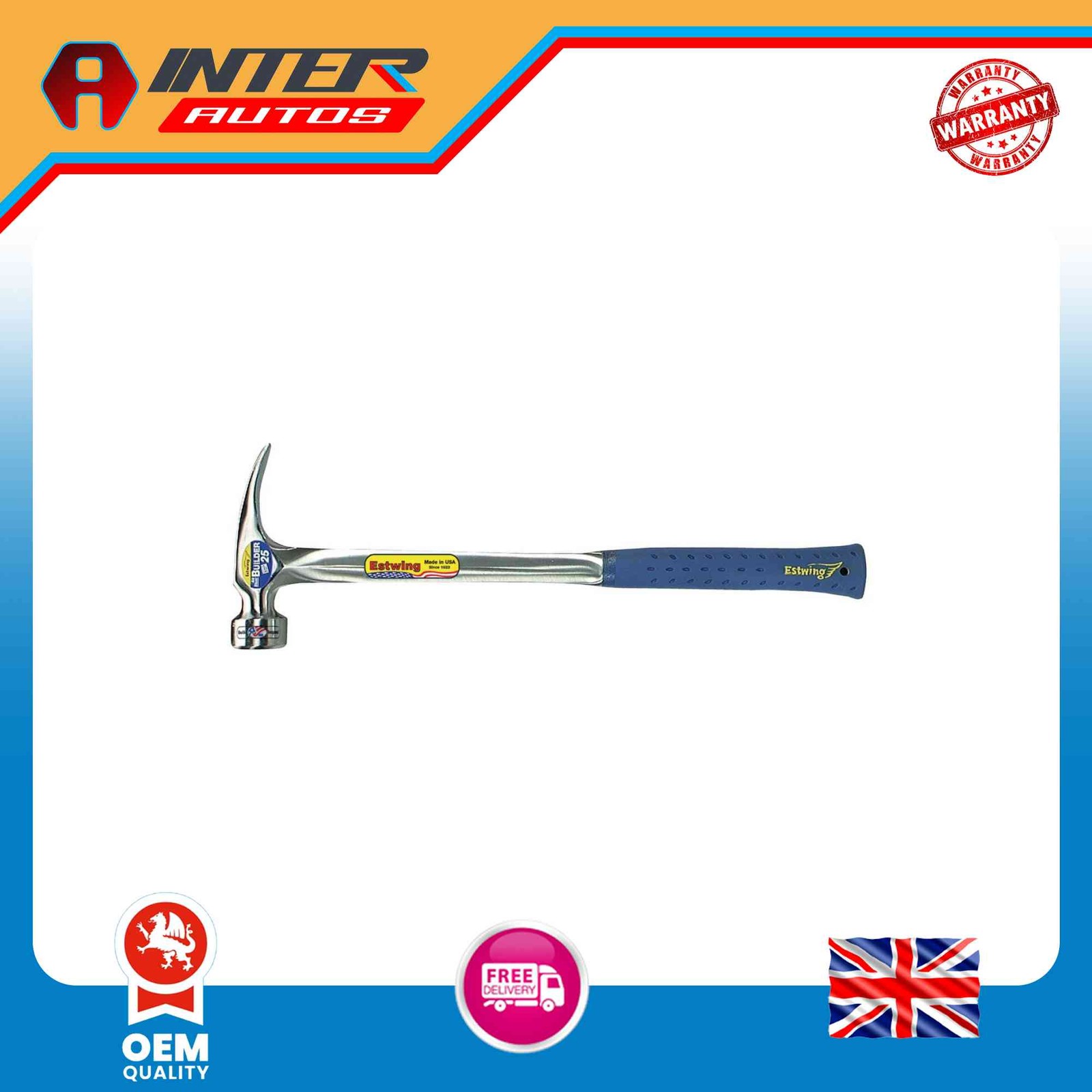 Draper Estwing E3-25SM BIG BLUE Milled Face Straight Framing Hammer, 25oz-700g,