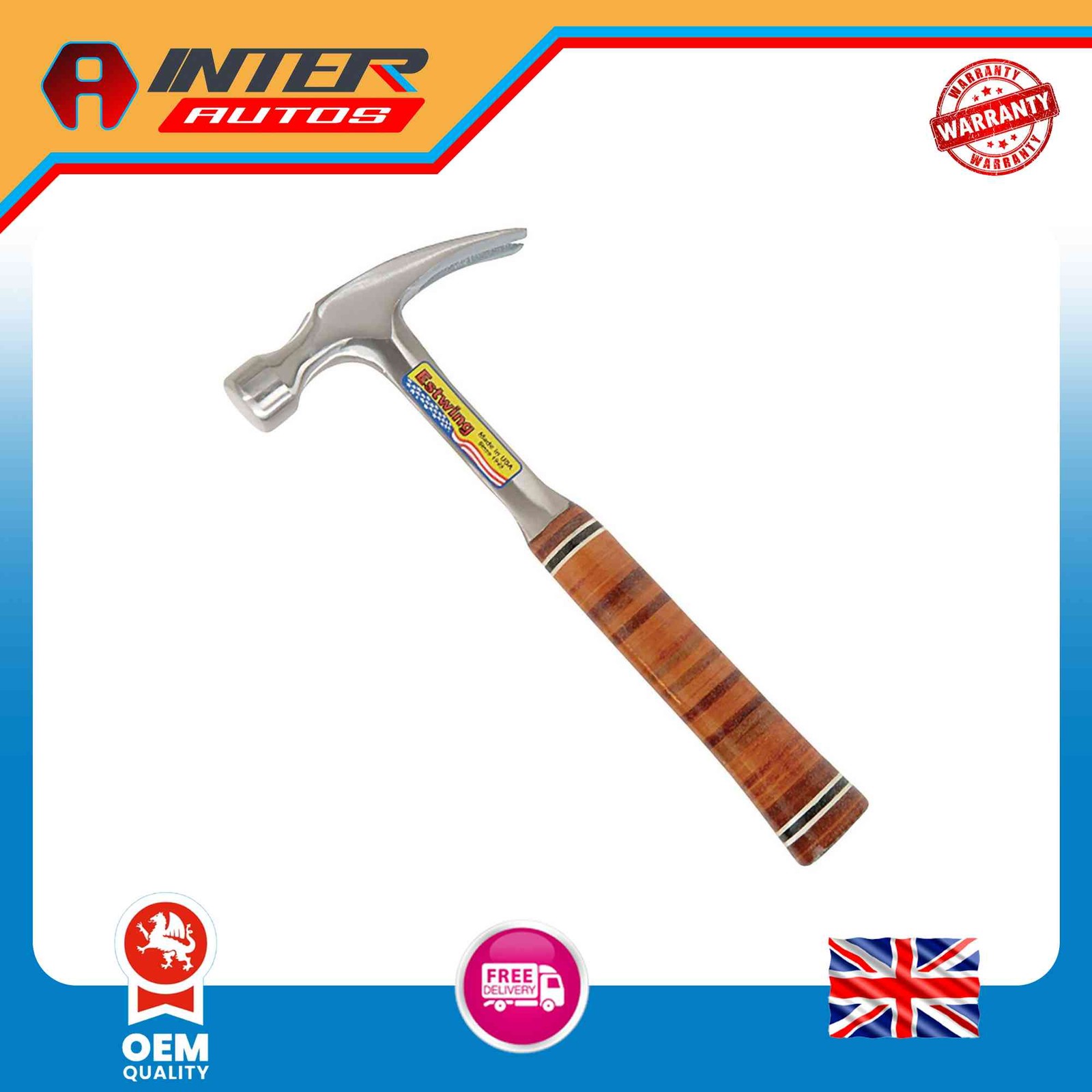 Draper Estwing E12S Straight Claw Hammer with Leather Grip, 12oz-336g 23500