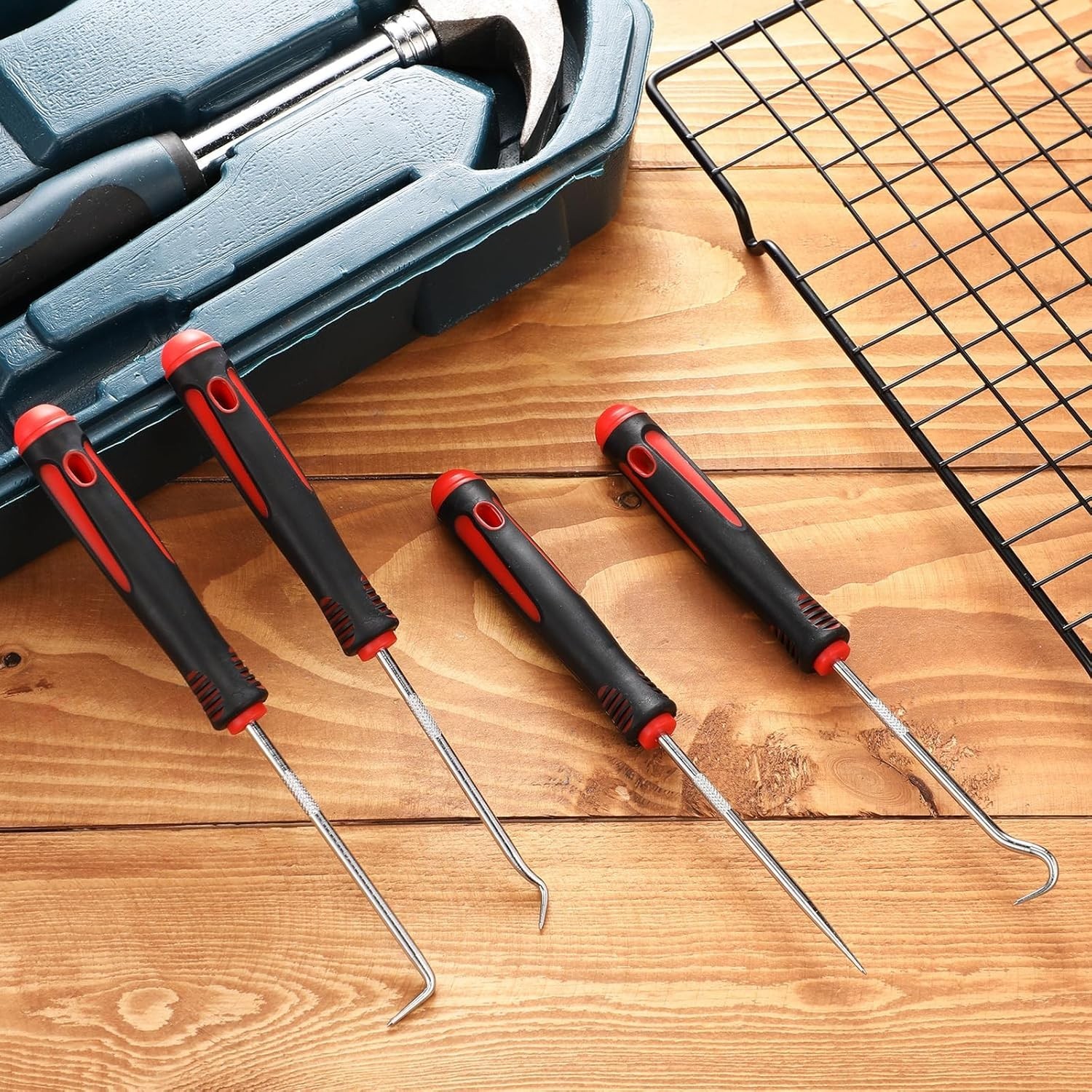 Precision 4-Pc Pick and Hook Set for Automotive Mechanics – 6.5 Inches, Red