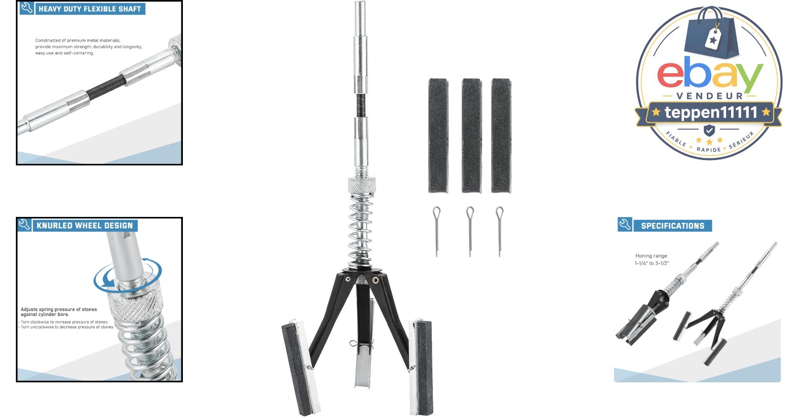 Engine Cylinder Hone Tool Adjustable 1-1/4″ to 3-1/2″ Diameter