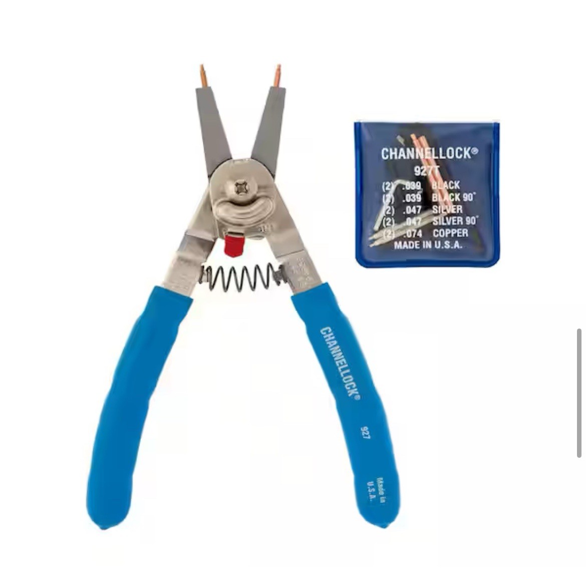 Channellock 8″ Int/ Ext Snap Ring/ Retaining Ring Pliers w/Assorted Tips USA 927