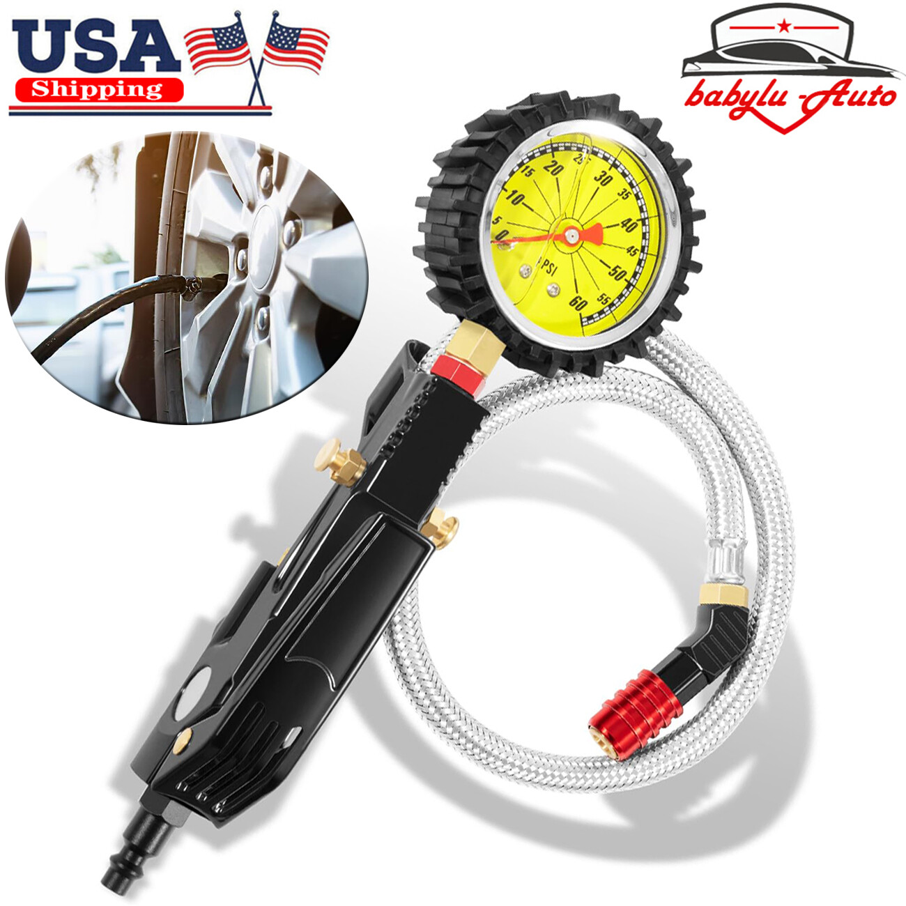 Tire Inflator with Pressure Gauge High Flow Air Chuck & Compressor for Cars
