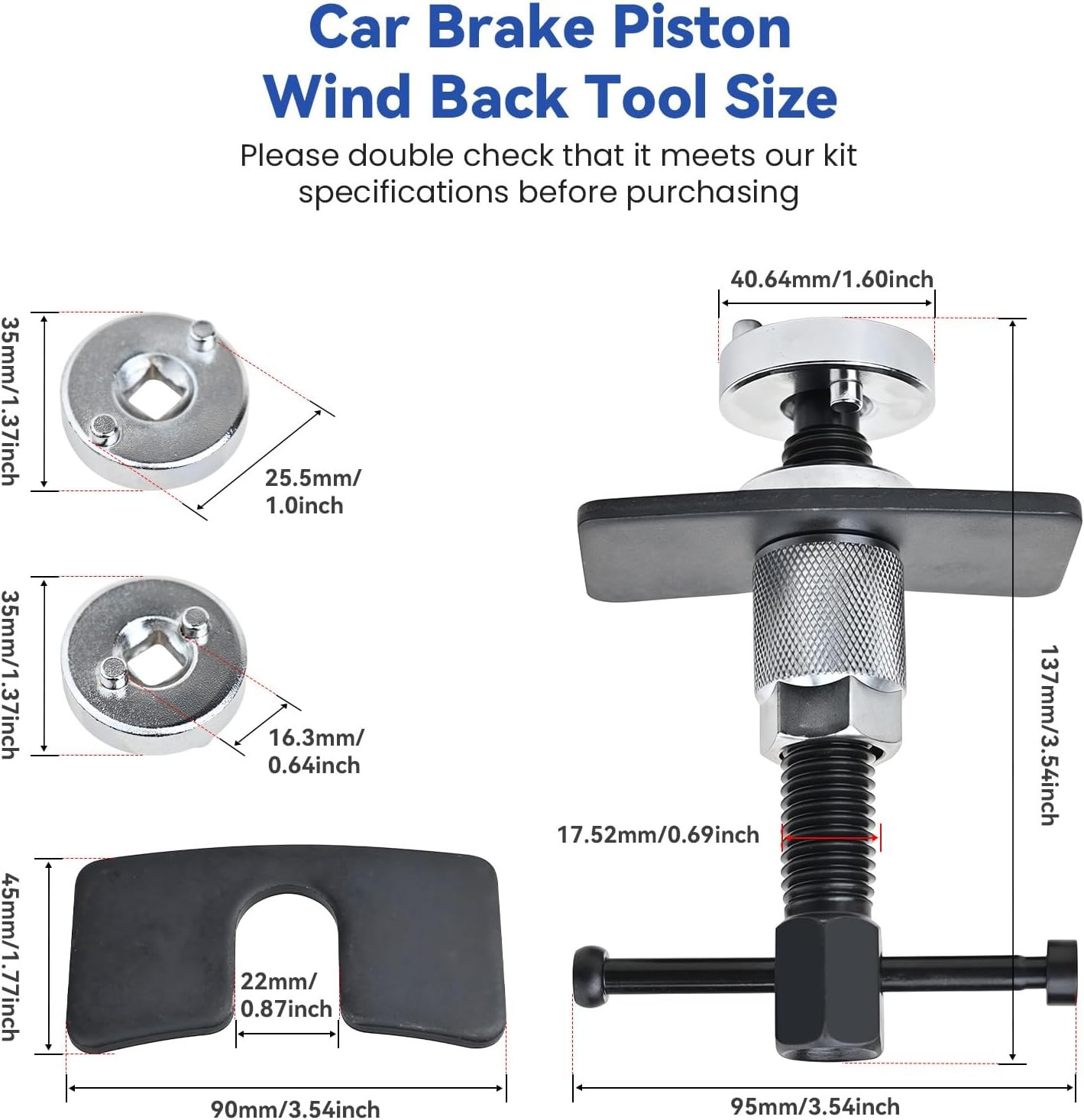 Car Brake Piston Wind Back Tool, Disc Brake Caliper Piston Rewind Tool, Auto Rea