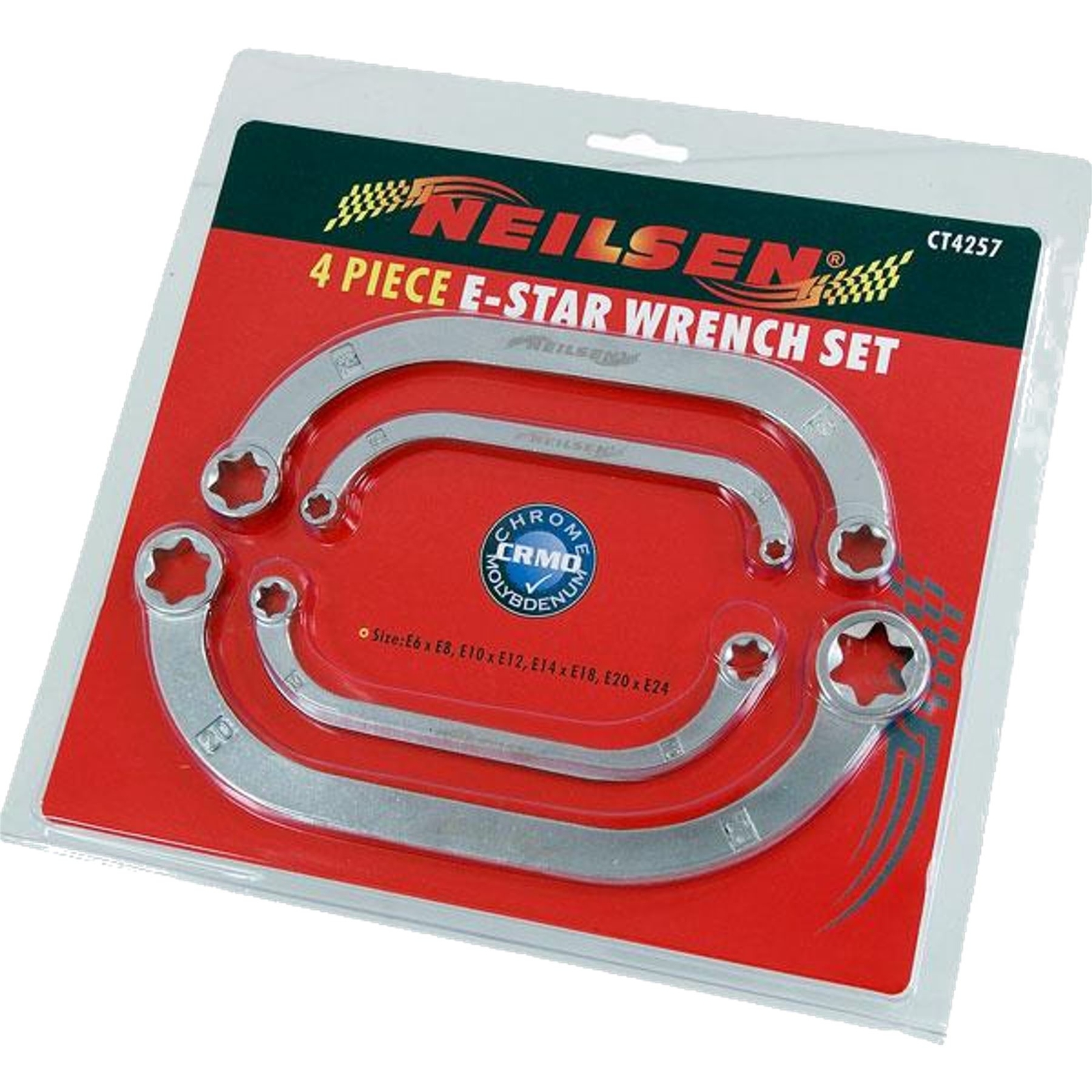 Neilsen 4pc E Star C Shaped Half Moon Obstruction Spanner Set Metric E6 – E24