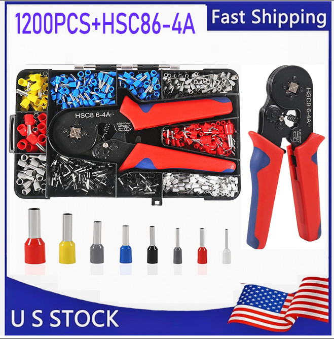 Ferrule Crimping Tool Kit Self-adjustable 1200pc Terminal Wire Crimper Pliers